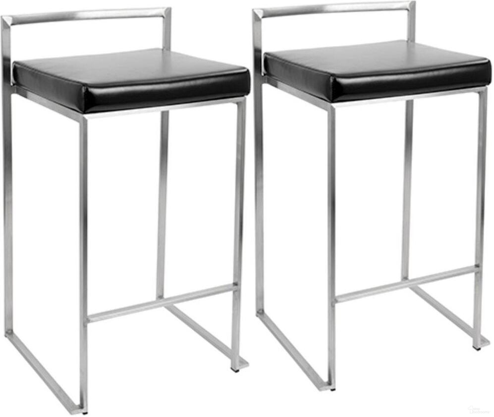 The appearance of Fuji Contemporary Stackable Counter Stool In Black Faux Leather - Set Of 2 designed by Lumisource in the modern / contemporary interior design. This gold/black piece of furniture was selected by 1StopBedrooms from Fuji Collection to add a touch of cosiness and style into your home. Sku: CS-FUJI BK2. Material: Metal.