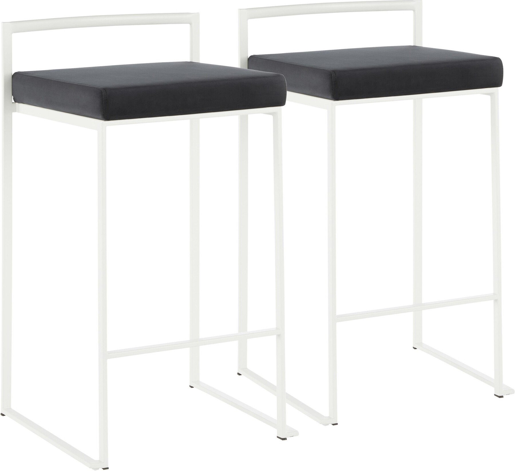 Fuji Contemporary Stackable Counter Stool In White With Black Velvet