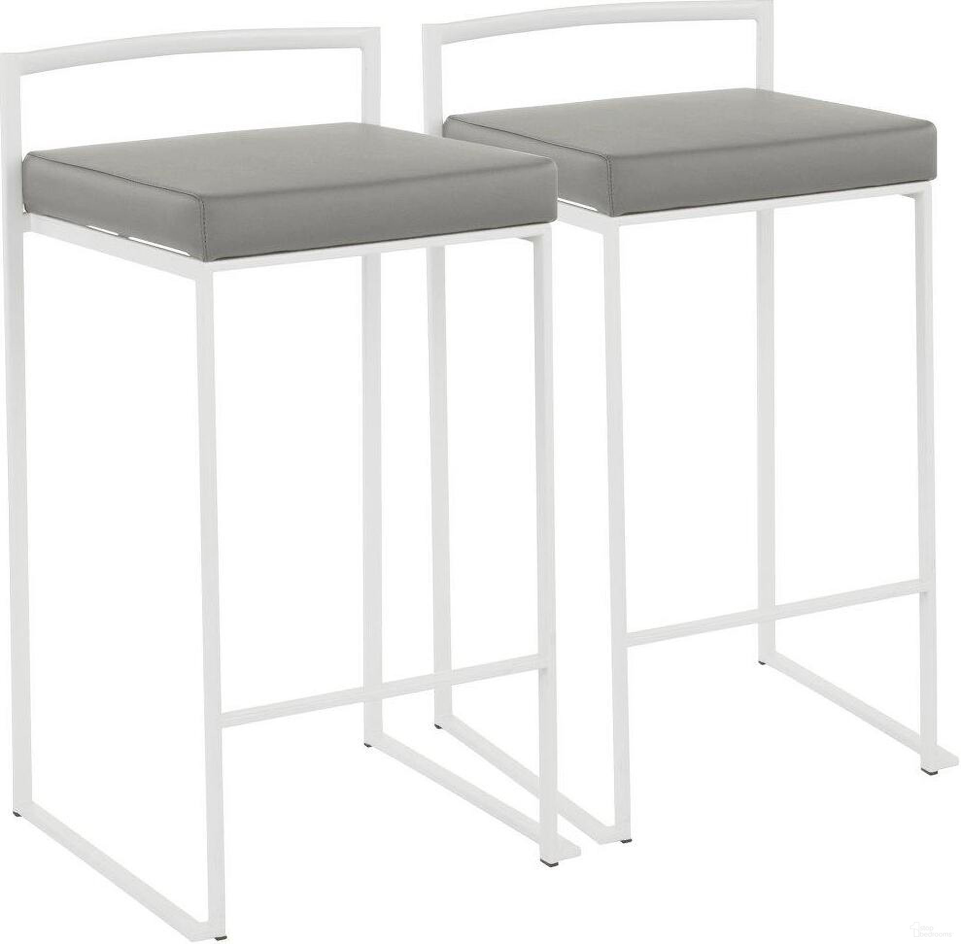 The appearance of Fuji Contemporary Stackable Counter Stool In White With Grey Faux Leather Cushion - Set Of 2 designed by Lumisource in the modern / contemporary interior design. This grey piece of furniture was selected by 1StopBedrooms from Fuji Collection to add a touch of cosiness and style into your home. Sku: B26-FUJI W+GY2. Material: PU.