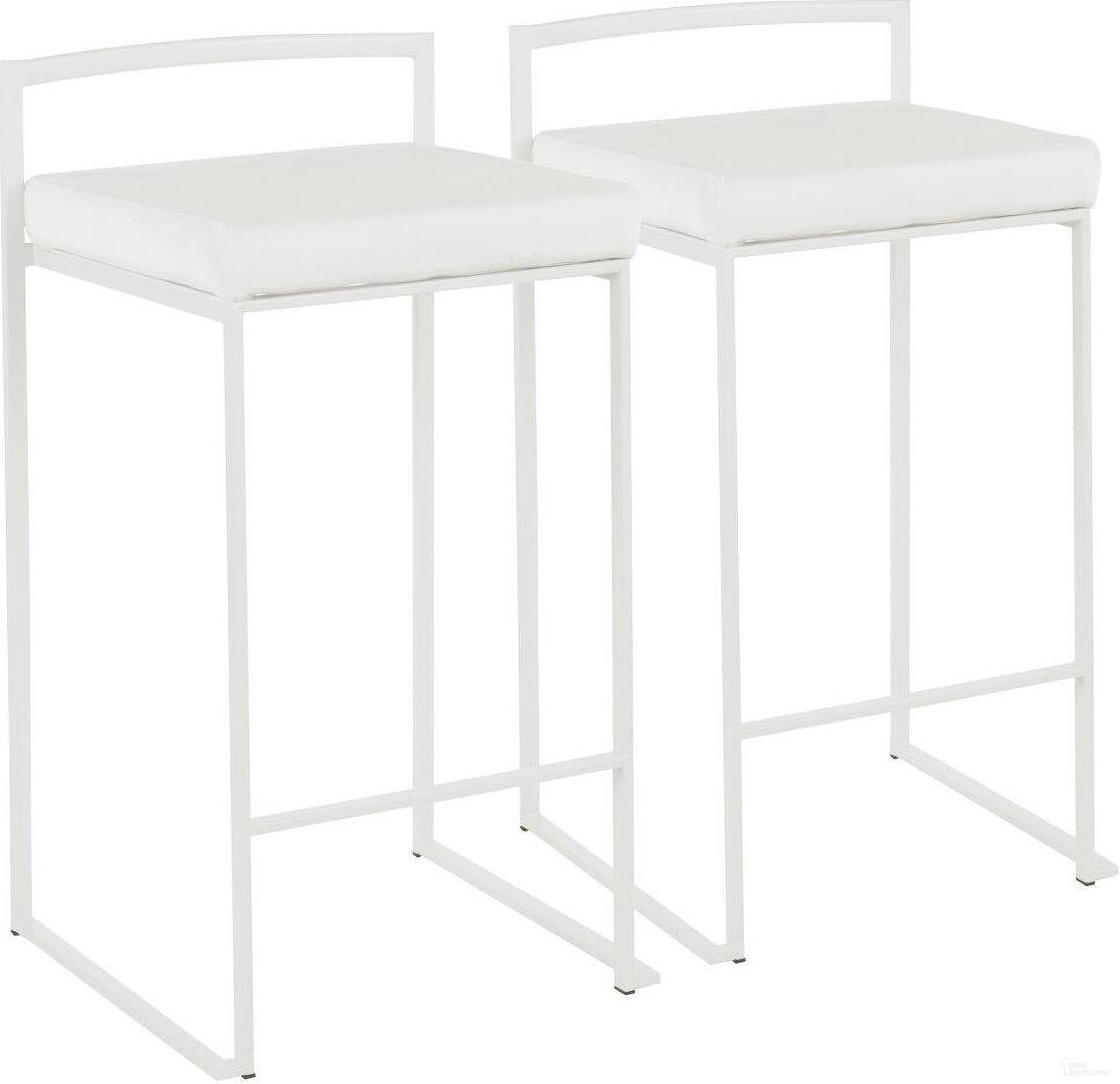 The appearance of Fuji Contemporary Stackable Counter Stool In White With White Velvet Cushion - Set Of 2 designed by Lumisource in the modern / contemporary interior design. This white piece of furniture was selected by 1StopBedrooms from Fuji Collection to add a touch of cosiness and style into your home. Sku: B26-FUJI W+VW2. Material: Velvet.