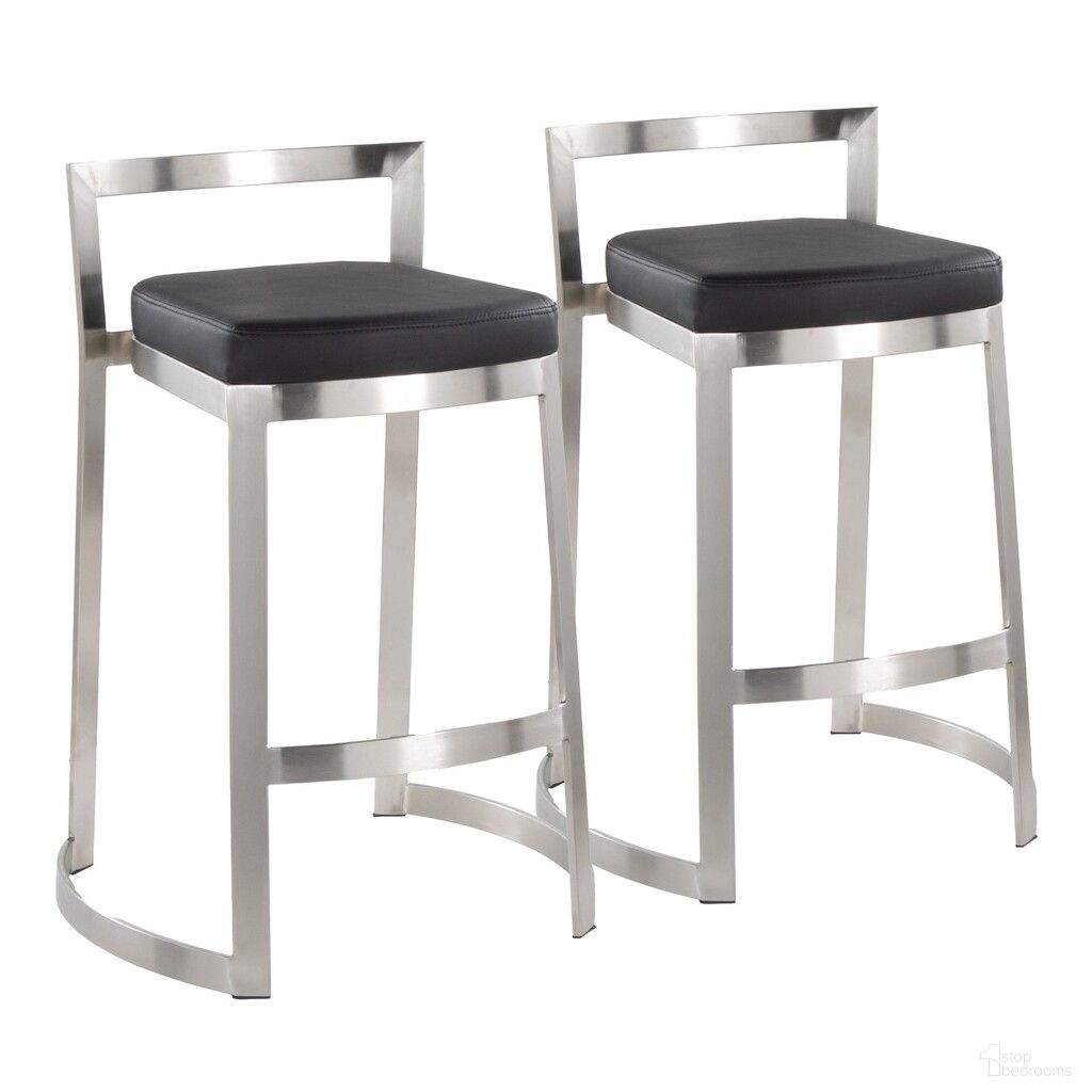 The appearance of Fuji Dlx Faux Leather Cushion Counter Stool Set of 2 In Black and Stainless Steel designed by Lumisource in the modern / contemporary interior design. This black and stainless steel piece of furniture was selected by 1StopBedrooms from Fuji Collection to add a touch of cosiness and style into your home. Sku: B28-FUJDLX BK2. Material: Foam.