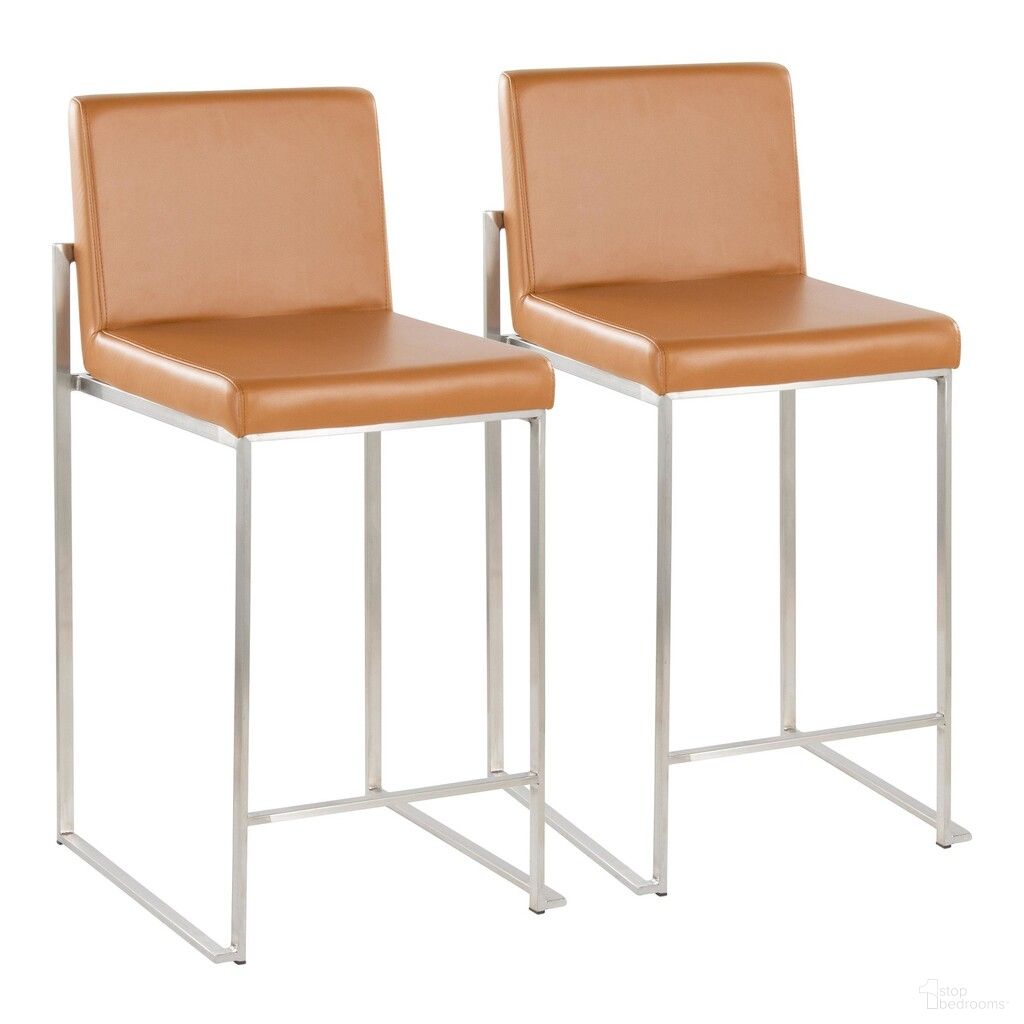 The appearance of Fuji High Back 26 Inch Fixed Height Counter Stool Set of 2 In Stainless Steel and Camel designed by Lumisource in the modern / contemporary interior design. This stainless steel and camel piece of furniture  was selected by 1StopBedrooms from Fuji Collection to add a touch of cosiness and style into your home. Sku: B26-FUJIHBPU SSCAM2. Material: Foam.