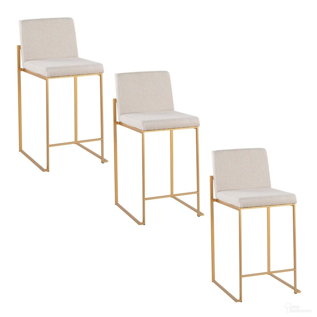 The appearance of Fuji High Back 26 Inch Fixed Height Counter Stool Set of 3 In Gold and Beige designed by Lumisource in the modern / contemporary interior design. This gold and beige piece of furniture was selected by 1StopBedrooms from Fuji Collection to add a touch of cosiness and style into your home. Sku: B26-FUJIHBFB AUBG3. Material: Foam.