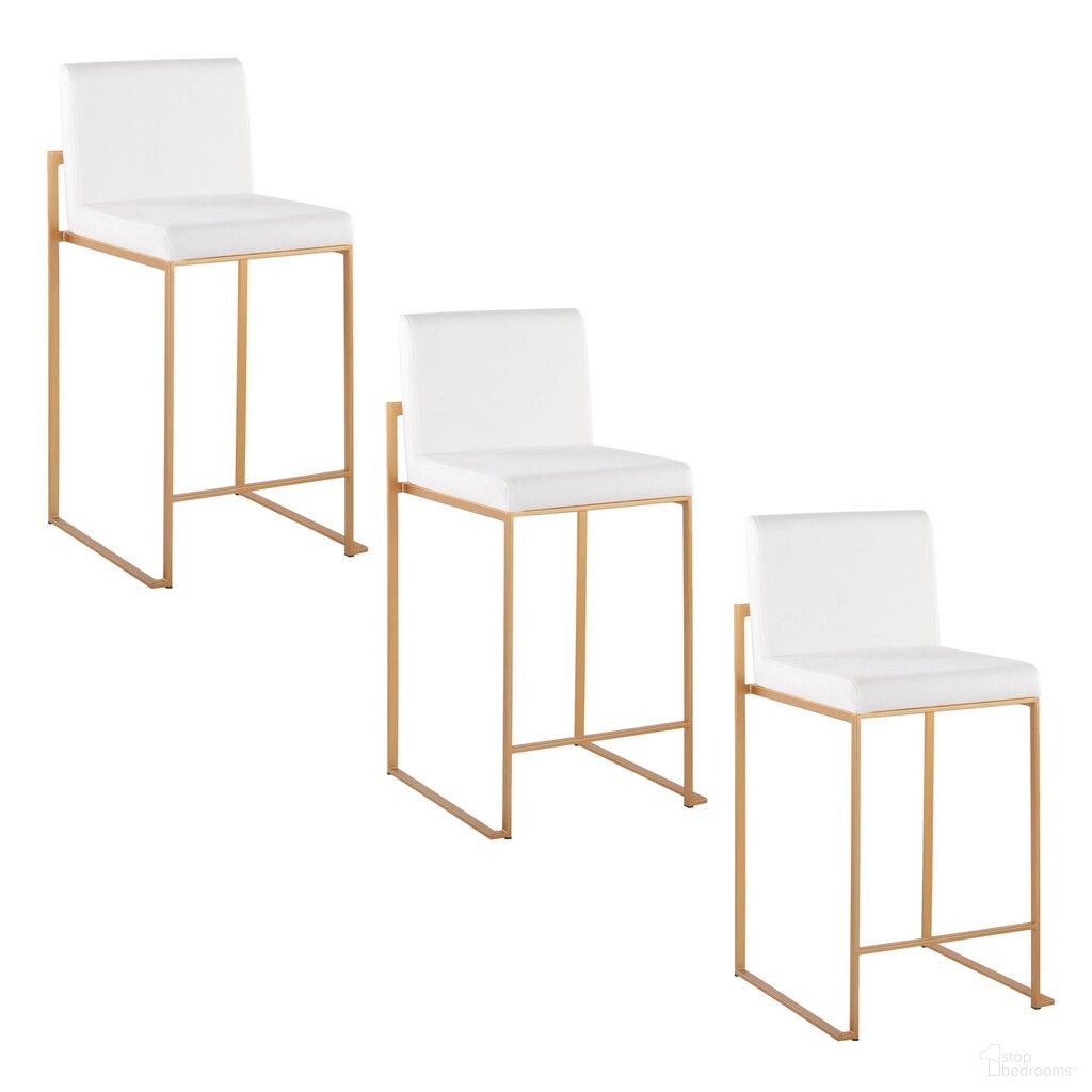 The appearance of Fuji High Back 26 Inch Fixed Height Counter Stool Set of 3 In Gold and White designed by Lumisource in the modern / contemporary interior design. This white velvet piece of furniture was selected by 1StopBedrooms from Fuji Collection to add a touch of cosiness and style into your home. Sku: B26-FUJIHBV AUW3. Material: Foam.