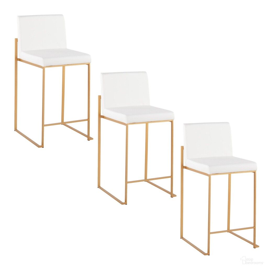 The appearance of Fuji High Back 26 Inch Fixed Height Counter Stool Set of 3 In Gold and White designed by Lumisource in the modern / contemporary interior design. This gold and white piece of furniture was selected by 1StopBedrooms from Fuji Collection to add a touch of cosiness and style into your home. Sku: B26-FUJIHBPU AUW3. Material: Foam.