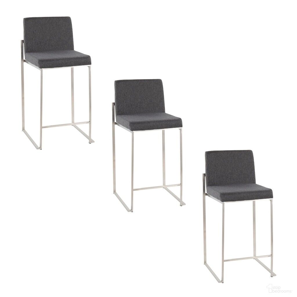 The appearance of Fuji High Back 26 Inch Fixed Height Counter Stool Set of 3 In Stainless Steel and Charcoal designed by Lumisource in the modern / contemporary interior design. This stainless steel and charcoal piece of furniture  was selected by 1StopBedrooms from Fuji Collection to add a touch of cosiness and style into your home. Sku: B26-FUJIHBFB SSCHAR3. Material: Stainless Steel.