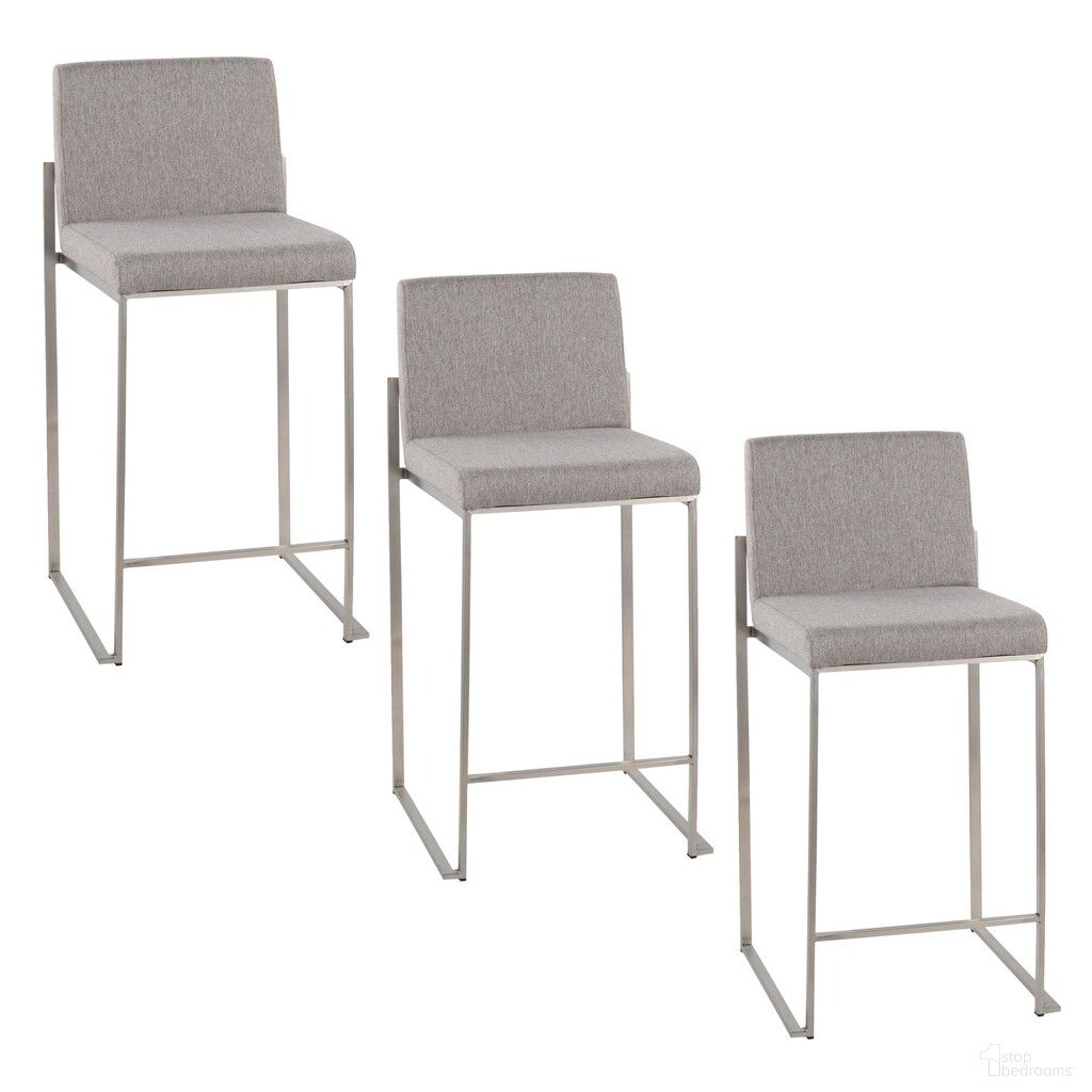 The appearance of Fuji High Back 26 Inch Fixed Height Counter Stool Set of 3 In Stainless Steel and Grey designed by Lumisource in the modern / contemporary interior design. This stainless steel and light grey piece of furniture was selected by 1StopBedrooms from Fuji Collection to add a touch of cosiness and style into your home. Sku: B26-FUJIHBFB SSGY3. Material: Foam.