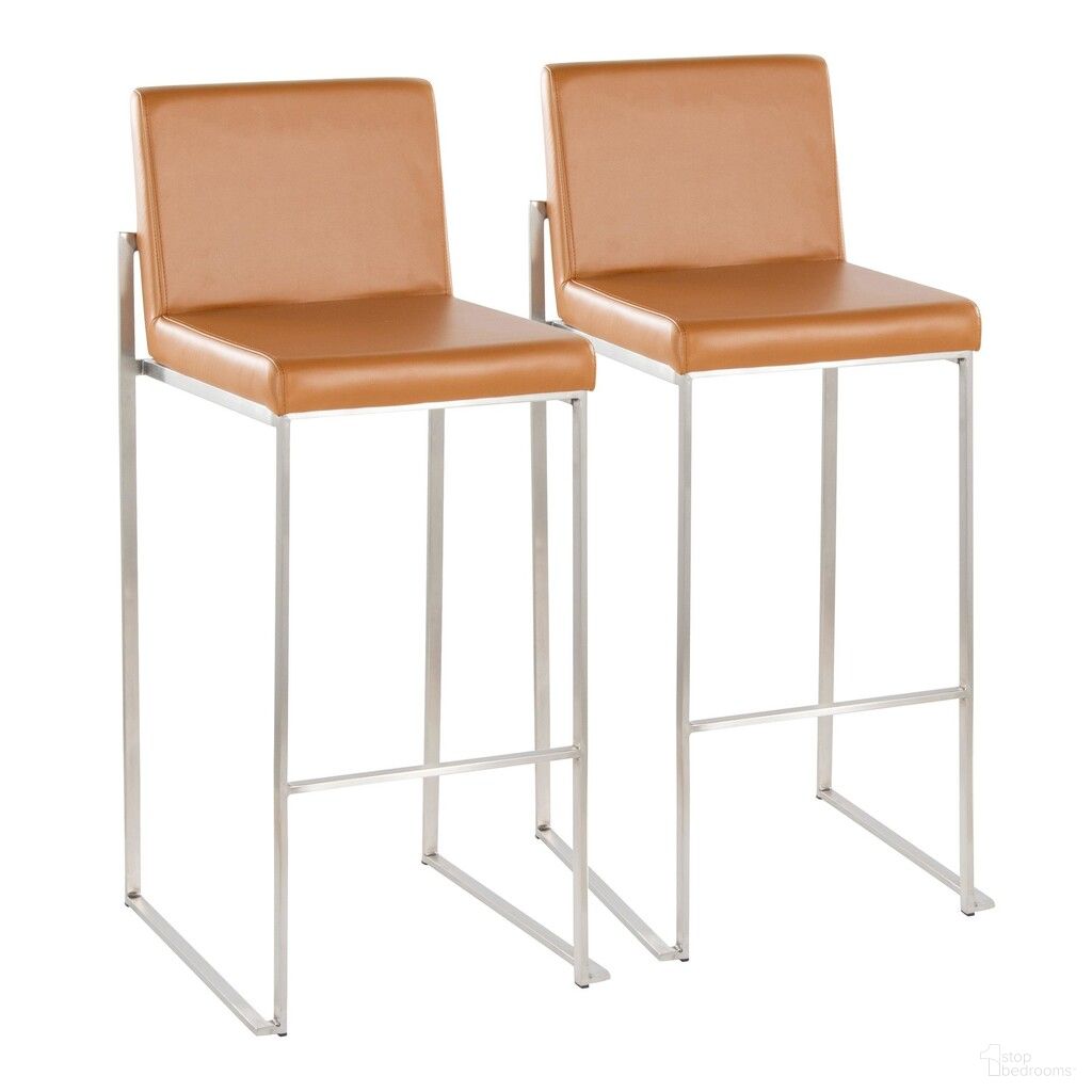 The appearance of Fuji High Back 30 Inch Fixed Height Barstool Set of 2 In Stainless Steel and Camel designed by Lumisource in the modern / contemporary interior design. This stainless steel and camel piece of furniture  was selected by 1StopBedrooms from Fuji Collection to add a touch of cosiness and style into your home. Sku: B30-FUJIHBPU SSCAM2. Material: Stainless Steel.