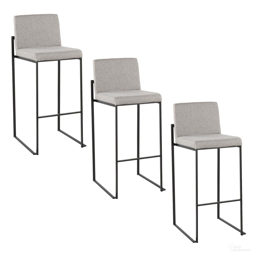 The appearance of Fuji High Back 30 Inch Fixed Height Barstool Set of 3 In Black and Grey designed by Lumisource in the modern / contemporary interior design. This light grey and black piece of furniture  was selected by 1StopBedrooms from Fuji Collection to add a touch of cosiness and style into your home. Sku: B30-FUJIHBFB BKGY3. Material: Foam.