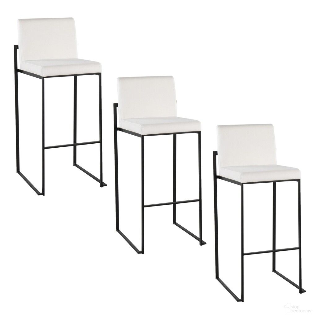 Fuji High Back 30 Inch Fixed Height Barstool Set of 3 In Black and White
