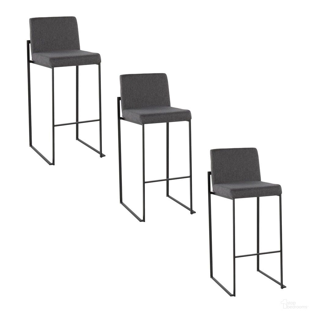 The appearance of Fuji High Back 30 Inch Fixed Height Barstool Set of 3 In Black Charcoal designed by Lumisource in the modern / contemporary interior design. This black charcoal piece of furniture  was selected by 1StopBedrooms from Fuji Collection to add a touch of cosiness and style into your home. Sku: B30-FUJIHBFB BKCHAR3. Material: Foam.