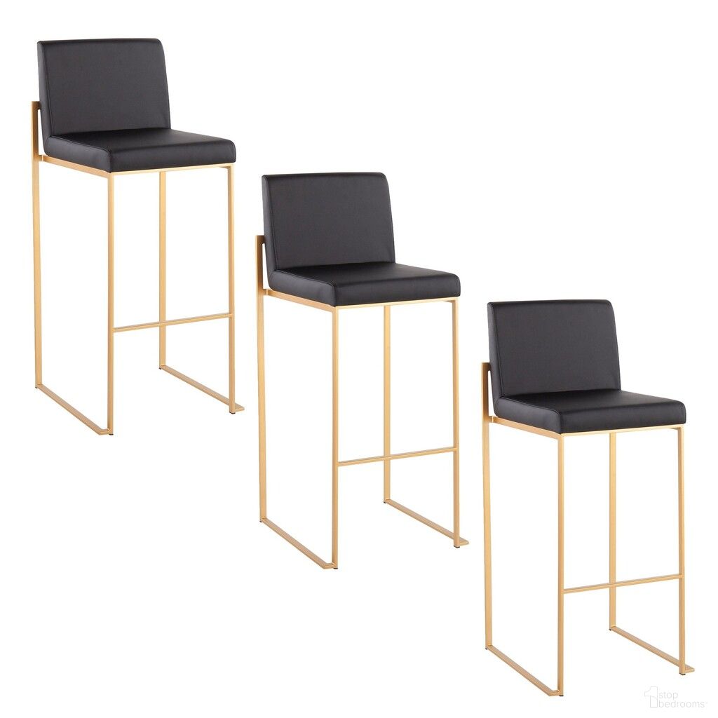 The appearance of Fuji High Back 30 Inch Fixed Height Barstool Set of 3 In Gold and Black designed by Lumisource in the modern / contemporary interior design. This gold and black piece of furniture was selected by 1StopBedrooms from Fuji Collection to add a touch of cosiness and style into your home. Sku: B30-FUJIHBPU AUBK3. Material: Foam.