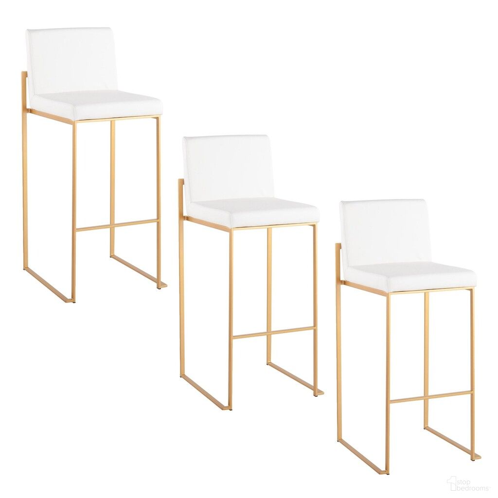 The appearance of Fuji High Back 30 Inch Fixed Height Barstool Set of 3 In Gold and White designed by Lumisource in the modern / contemporary interior design. This gold and white piece of furniture was selected by 1StopBedrooms from Fuji Collection to add a touch of cosiness and style into your home. Sku: B30-FUJIHBPU AUW3. Material: Foam.