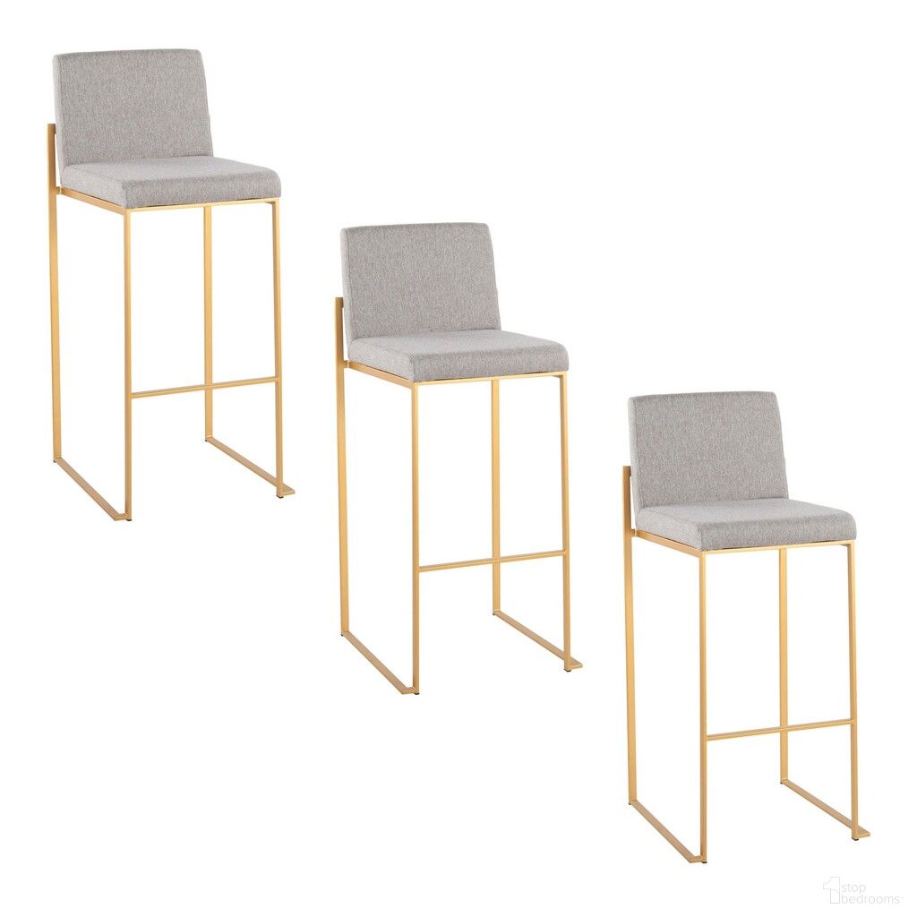 The appearance of Fuji High Back 30 Inch Fixed Height Barstool Set of 3 In Grey and Gold designed by Lumisource in the modern / contemporary interior design. This light grey and gold piece of furniture was selected by 1StopBedrooms from Fuji Collection to add a touch of cosiness and style into your home. Sku: B30-FUJIHBFB AUGY3. Material: Foam.
