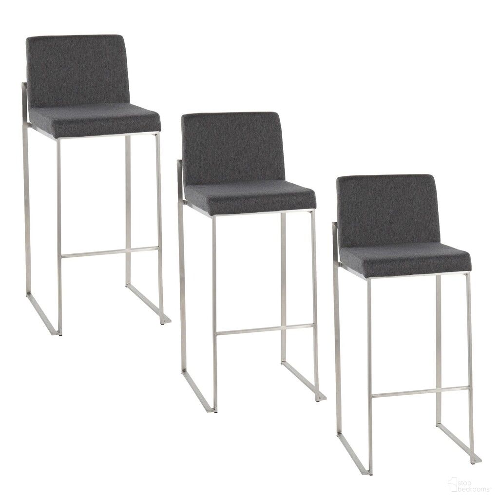 The appearance of Fuji High Back 30 Inch Fixed Height Barstool Set of 3 In Stainless Steel and Charcoal designed by Lumisource in the modern / contemporary interior design. This stainless steel and charcoal piece of furniture was selected by 1StopBedrooms from Fuji Collection to add a touch of cosiness and style into your home. Sku: B30-FUJIHBFB SSCHAR3. Material: Foam.