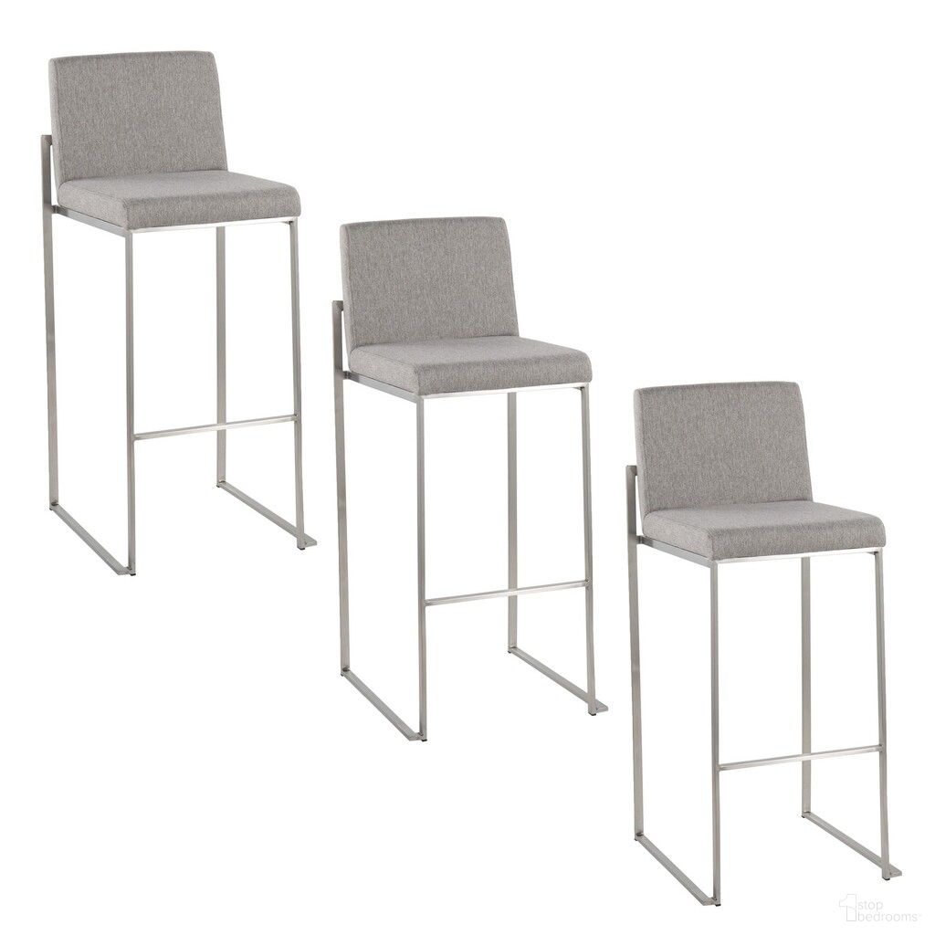 The appearance of Fuji High Back 30 Inch Fixed Height Barstool Set of 3 In Stainless Steel and Grey designed by Lumisource in the modern / contemporary interior design. This stainless steel and light grey piece of furniture was selected by 1StopBedrooms from Fuji Collection to add a touch of cosiness and style into your home. Sku: B30-FUJIHBFB SSGY3. Material: Foam.