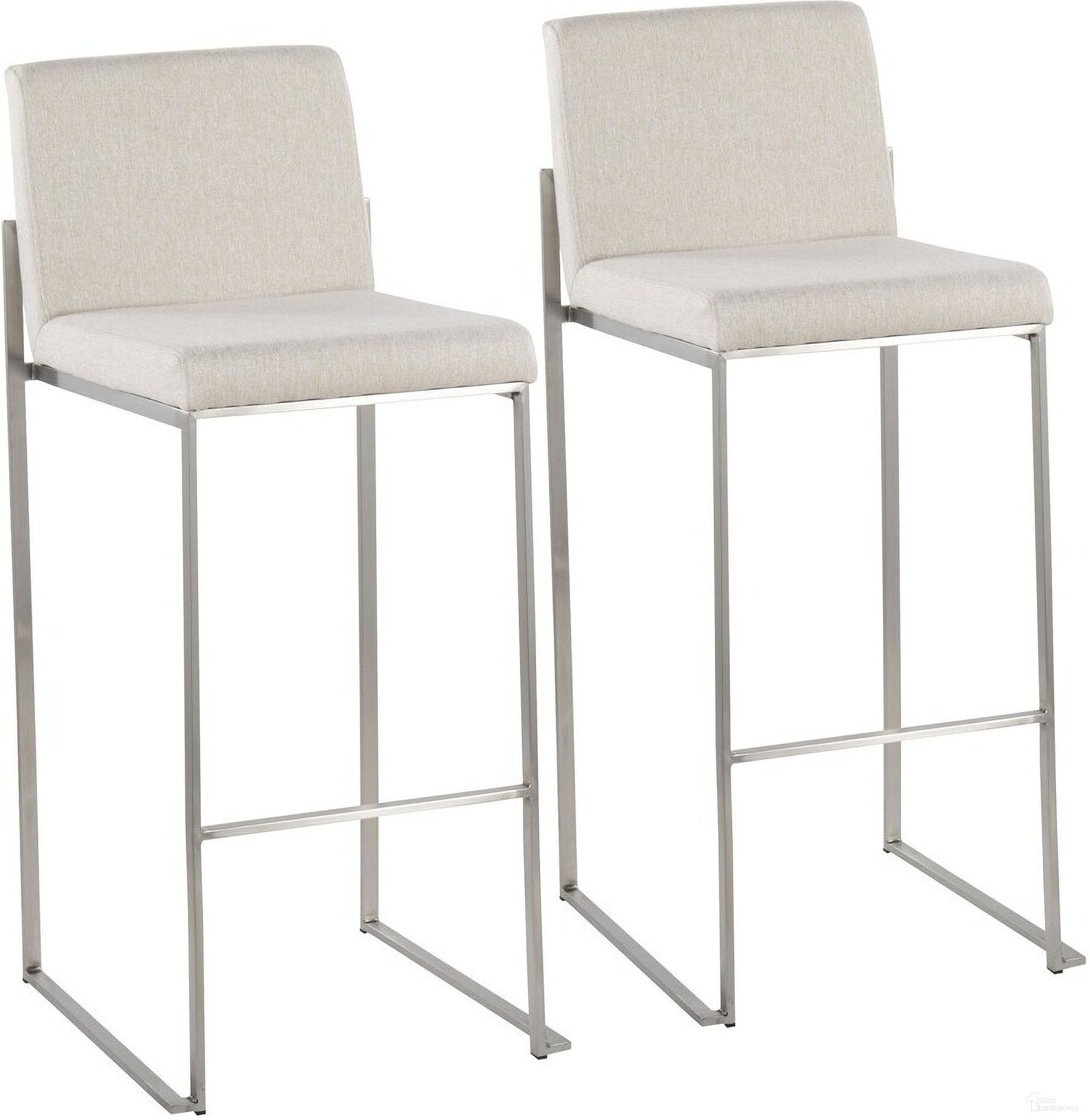 Fuji High Back Barstool Set of 2 In Beige and Silver