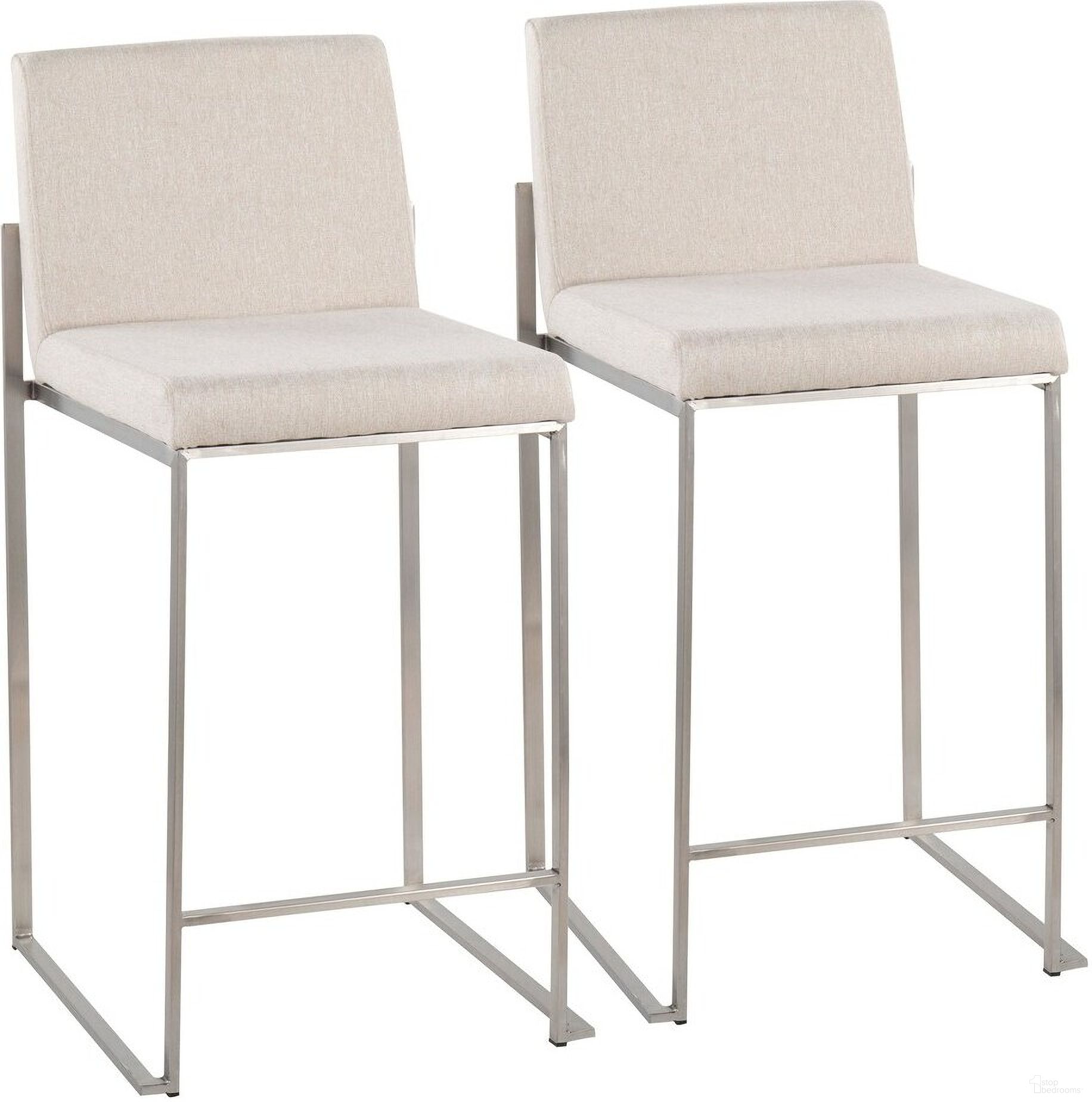 The appearance of Fuji High Back Counter Stool Set of 2 In Beige and Silver designed by Lumisource in the modern / contemporary interior design. This beige and silver piece of furniture was selected by 1StopBedrooms from Fuji Collection to add a touch of cosiness and style into your home. Sku: B26-FUJIHB SSFBG2. Material: Polyester.