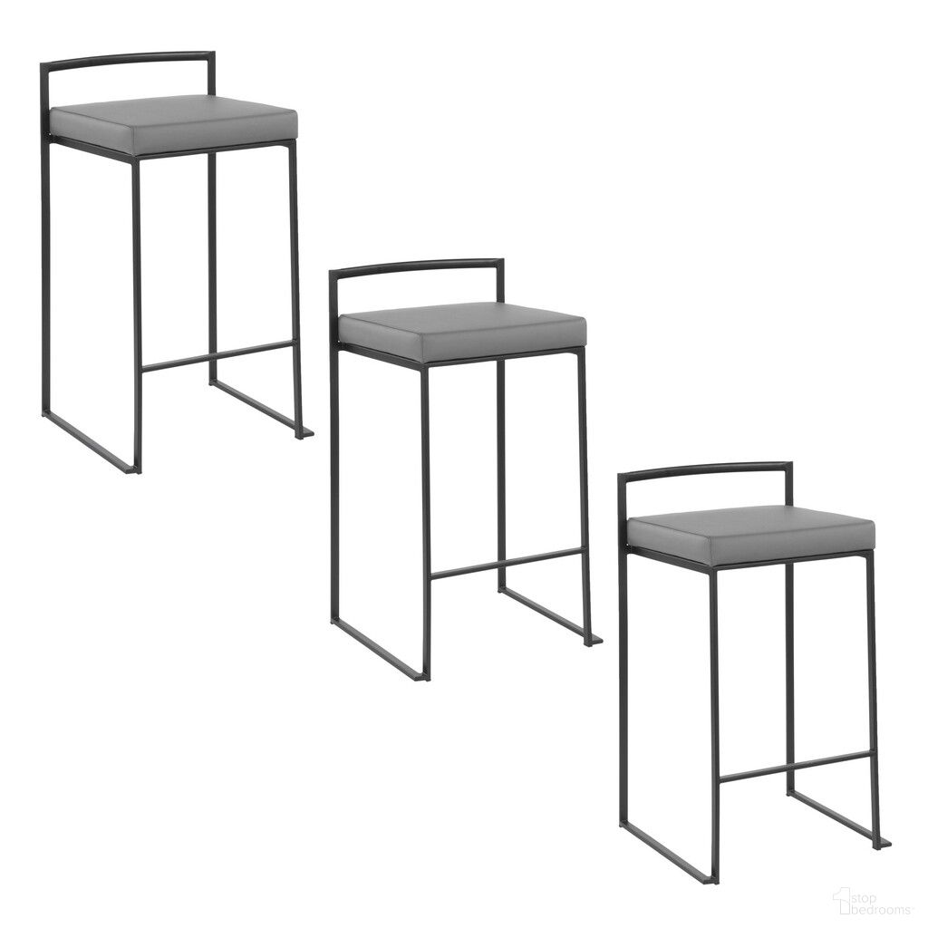 Fuji Stacker 26 Inch Fixed Height Counter Stool Set of 3 In Black and Grey