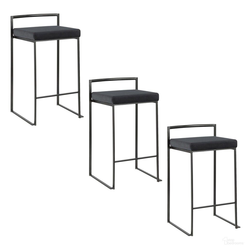 The appearance of Fuji Stacker 26 Inch Fixed Height Counter Stool Set of 3 In Black designed by Lumisource in the modern / contemporary interior design. This black velvet piece of furniture was selected by 1StopBedrooms from Fuji Collection to add a touch of cosiness and style into your home. Sku: B26-FUJIV BKBK3. Material: Foam.