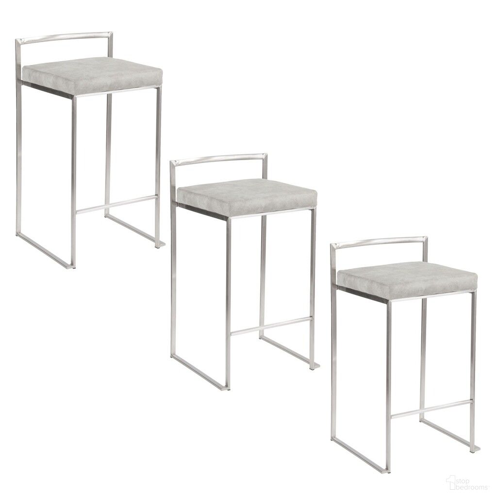 The appearance of Fuji Stacker 26 Inch Fixed Height Counter Stool Set of 3 In Brushed and Light Grey designed by Lumisource in the modern / contemporary interior design. This brushed and light grey piece of furniture was selected by 1StopBedrooms from Fuji Collection to add a touch of cosiness and style into your home. Sku: B26-FUJIFB SSLGY3. Material: Stainless Steel.