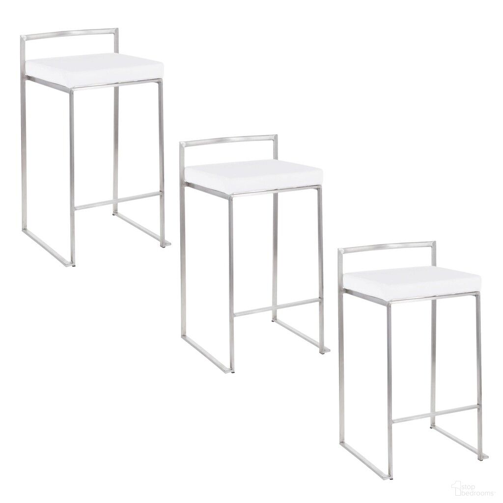 The appearance of Fuji Stacker 26 Inch Fixed Height Counter Stool Set of 3 In Brushed and White designed by Lumisource in the modern / contemporary interior design. This brushed and white piece of furniture  was selected by 1StopBedrooms from Fuji Collection to add a touch of cosiness and style into your home. Sku: B26-FUJIV SSW3. Material: Stainless Steel.