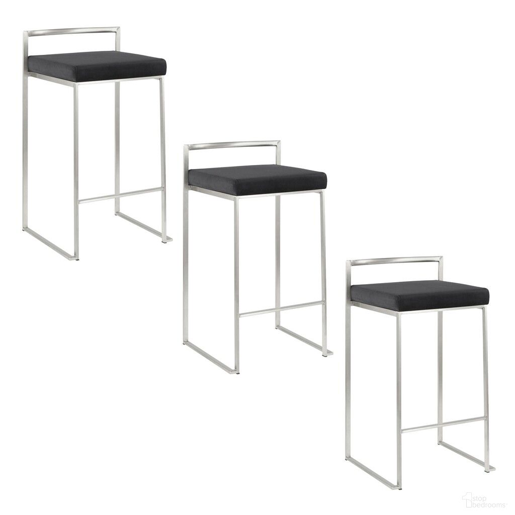 The appearance of Fuji Stacker 26 Inch Fixed Height Counter Stool Set of 3 In Brushed Black designed by Lumisource in the modern / contemporary interior design. This black velvet piece of furniture was selected by 1StopBedrooms from Fuji Collection to add a touch of cosiness and style into your home. Sku: B26-FUJIV SSBK3. Material: Stainless Steel.