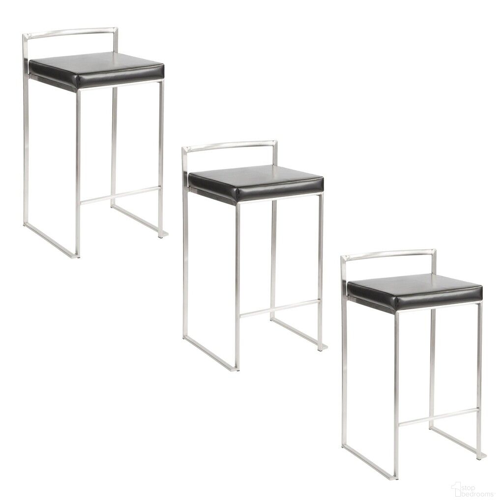 The appearance of Fuji Stacker 26 Inch Fixed Height Counter Stool Set of 3 In Brushed Black designed by Lumisource in the modern / contemporary interior design. This brushed black piece of furniture  was selected by 1StopBedrooms from Fuji Collection to add a touch of cosiness and style into your home. Sku: B26-FUJIPU SSBK3. Material: Stainless Steel.