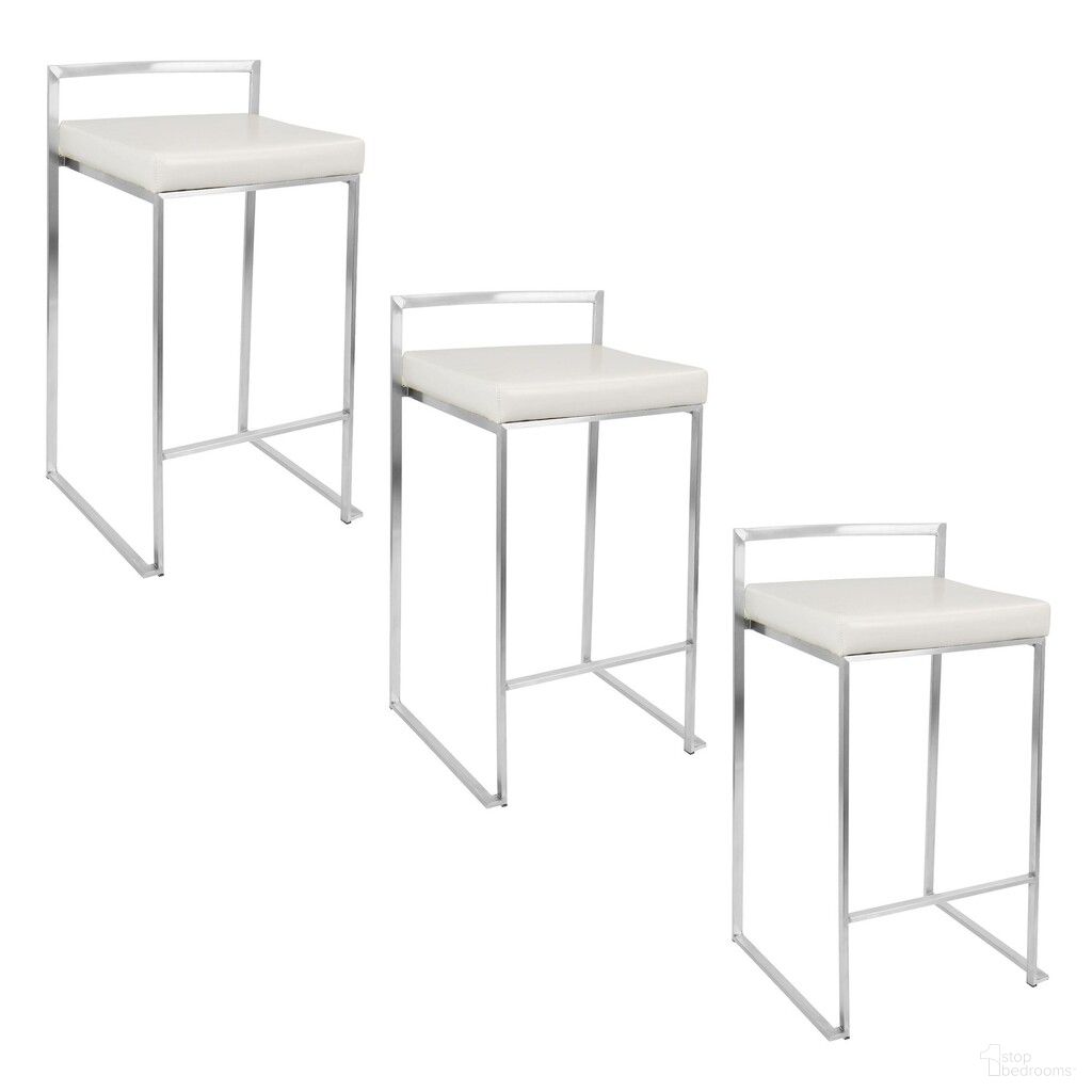The appearance of Fuji Stacker 26 Inch Fixed Height Counter Stool Set of 3 In Brushed White designed by Lumisource in the modern / contemporary interior design. This brushed white piece of furniture was selected by 1StopBedrooms from Fuji Collection to add a touch of cosiness and style into your home. Sku: B26-FUJIPU SSW3. Material: Stainless Steel.