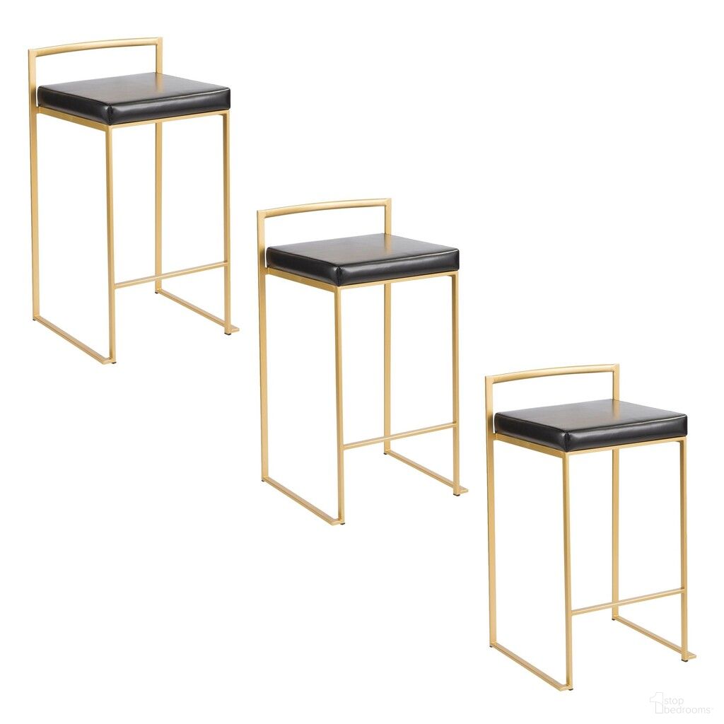 The appearance of Fuji Stacker 26 Inch Fixed Height Counter Stool Set of 3 In Gold and Black designed by Lumisource in the glam interior design. This gold and black piece of furniture was selected by 1StopBedrooms from Fuji Collection to add a touch of cosiness and style into your home. Sku: B26-FUJIPU AUBK3. Material: Foam.