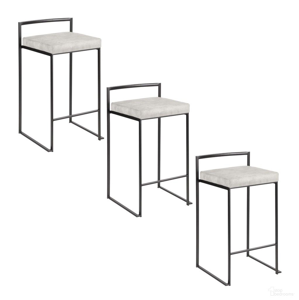 Fuji Stacker 26 Inch Fixed Height Counter Stool Set of 3 In Light Grey and Black