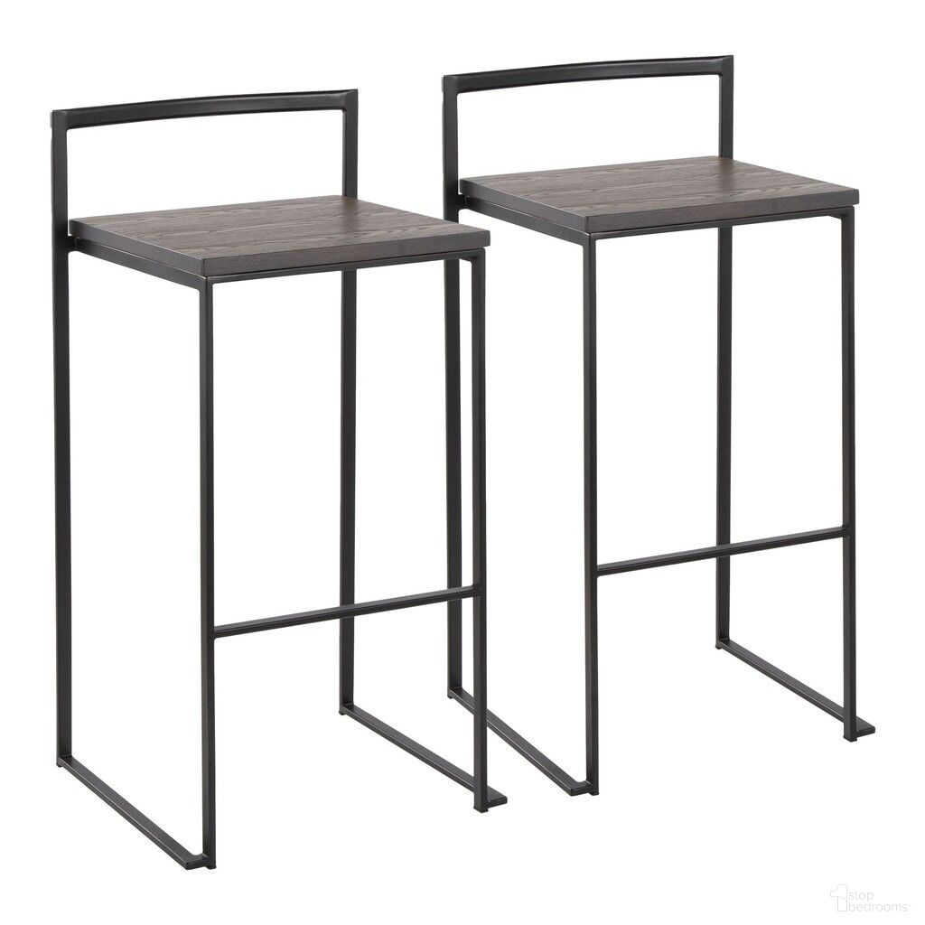 The appearance of Fuji Stacker 30 Inch Fixed Height Barstool Set of 2 In Black and Espresso designed by Lumisource in the industrial interior design. This black and espresso piece of furniture  was selected by 1StopBedrooms from Fuji Collection to add a touch of cosiness and style into your home. Sku: B30-FUJI1 BKE2. Material: Bamboo.