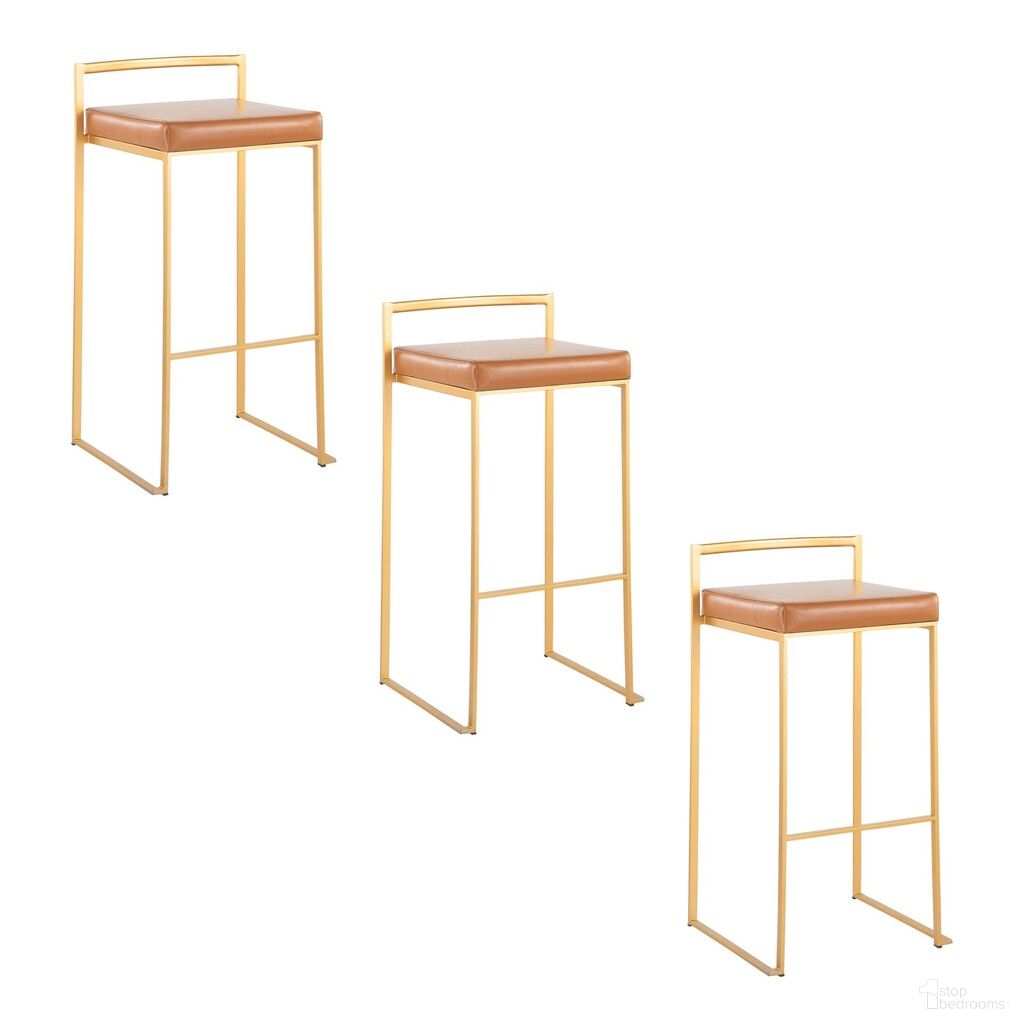 The appearance of Fuji Stacker 30 Inch Fixed Height Barstool Set of 3 In Camel and Gold designed by Lumisource in the glam interior design. This camel/gold piece of furniture was selected by 1StopBedrooms from Fuji Collection to add a touch of cosiness and style into your home. Sku: B30-FUJIPU AUCAM3. Material: Foam.