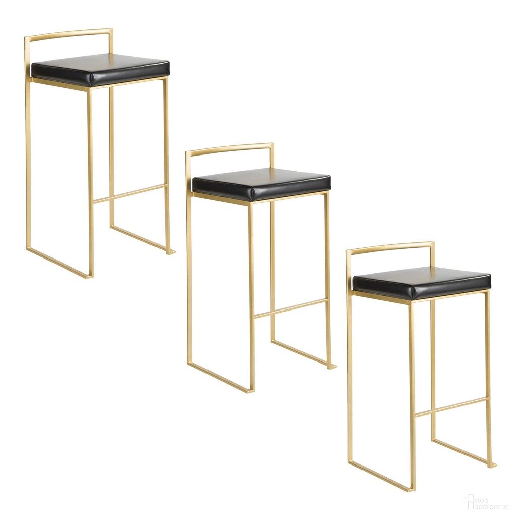 The appearance of Fuji Stacker 30 Inch Fixed Height Barstool Set of 3 In Gold and Black designed by Lumisource in the glam interior design. This gold and black piece of furniture was selected by 1StopBedrooms from Fuji Collection to add a touch of cosiness and style into your home. Sku: B30-FUJIPU AUBK3. Material: Foam.