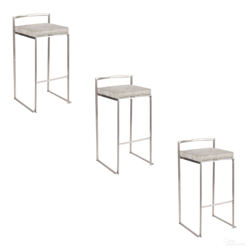The appearance of Fuji Stacker 30 Inch Fixed Height Barstool Set of 3 In Stainless Steel and Light Grey designed by Lumisource in the modern / contemporary interior design. This stainless steel and light grey piece of furniture was selected by 1StopBedrooms from Fuji Collection to add a touch of cosiness and style into your home. Sku: B30-FUJIFB SSLGY3. Material: Stainless Steel.