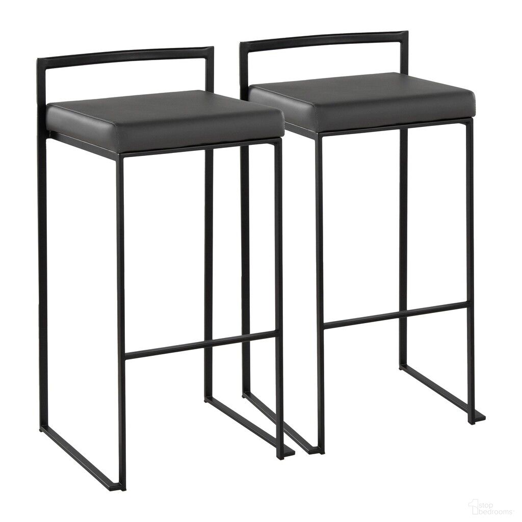 Fuji Stacker Barstool Set of 2 In Black and Grey
