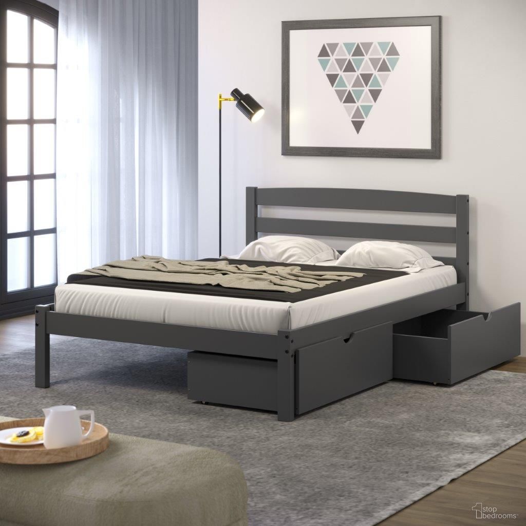Full Econo Bed With Dual Under Bed Drawers In Dark Grey Finish