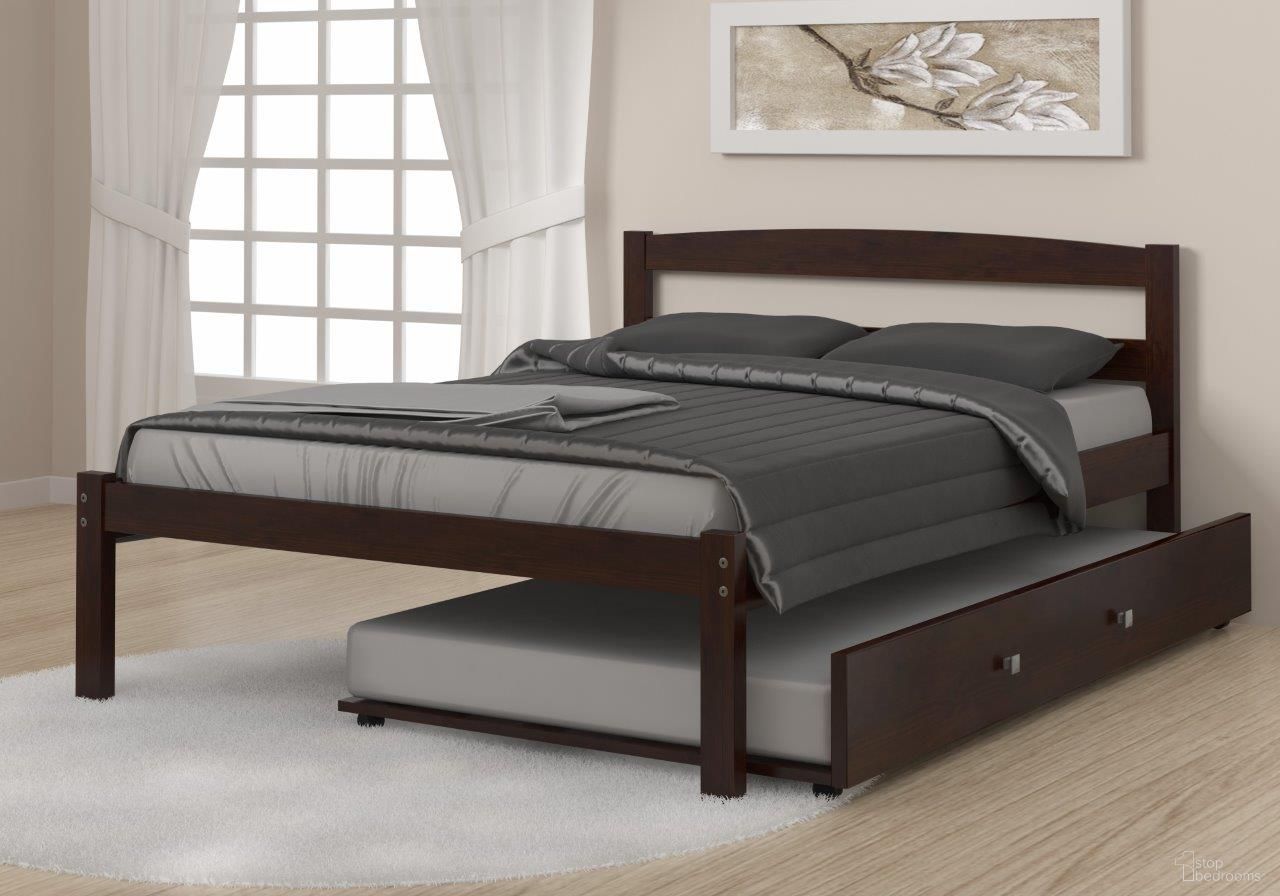 The appearance of Full Econo Bed With Trundle In Dark Cappuccino Finish designed by DONCO kids in the modern / contemporary interior design. This dark cappuccino piece of furniture was selected by 1StopBedrooms from to add a touch of cosiness and style into your home. Sku: 575-FCP_503-CP. Bed Type: Platform Bed. Material: Wood. Bed Size: Full.