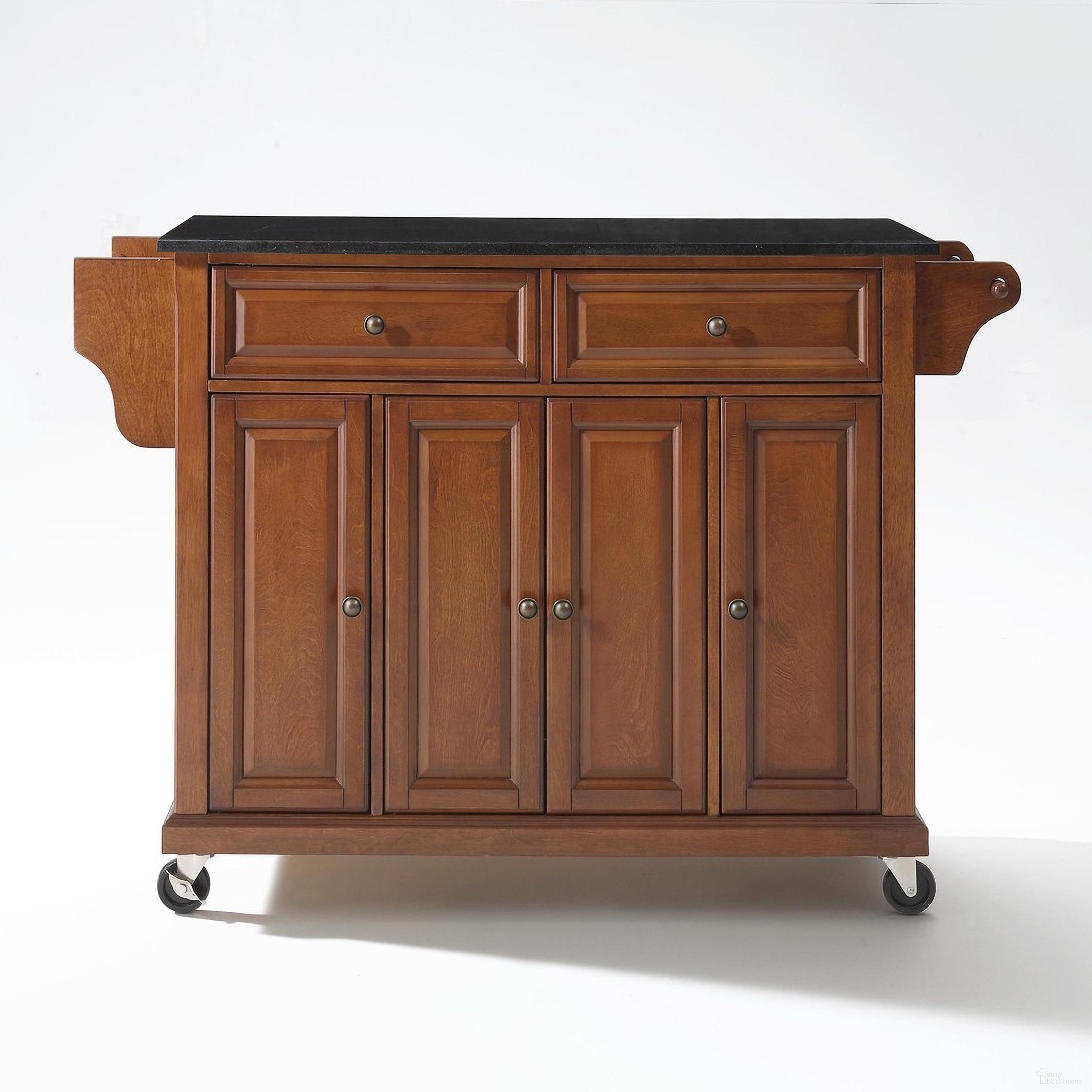 Full Size Granite Top Kitchen Cart In Black and Cherry