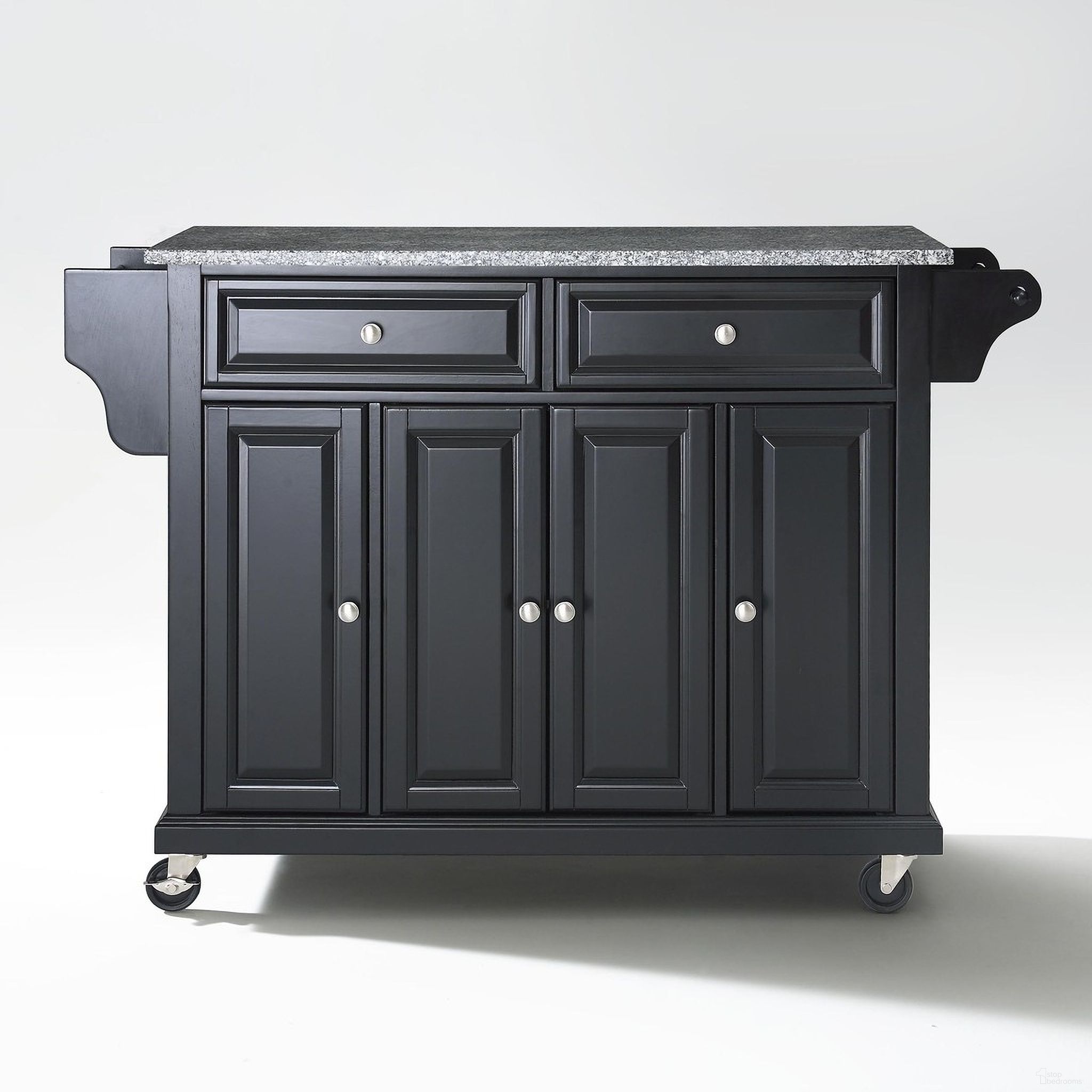 Full Size Granite Top Kitchen Cart In Black and Gray