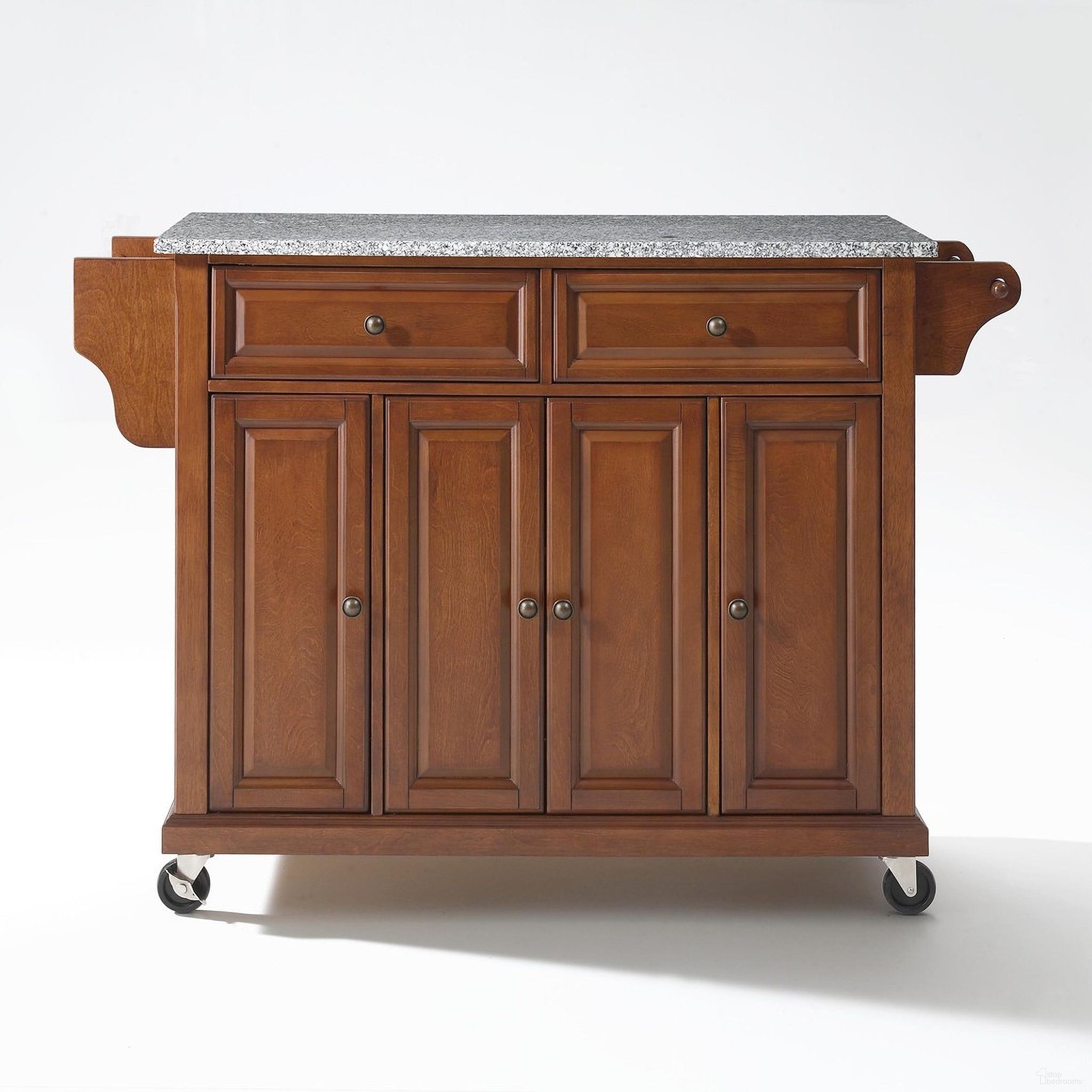 Full Size Granite Top Kitchen Cart In Cherry and Gray
