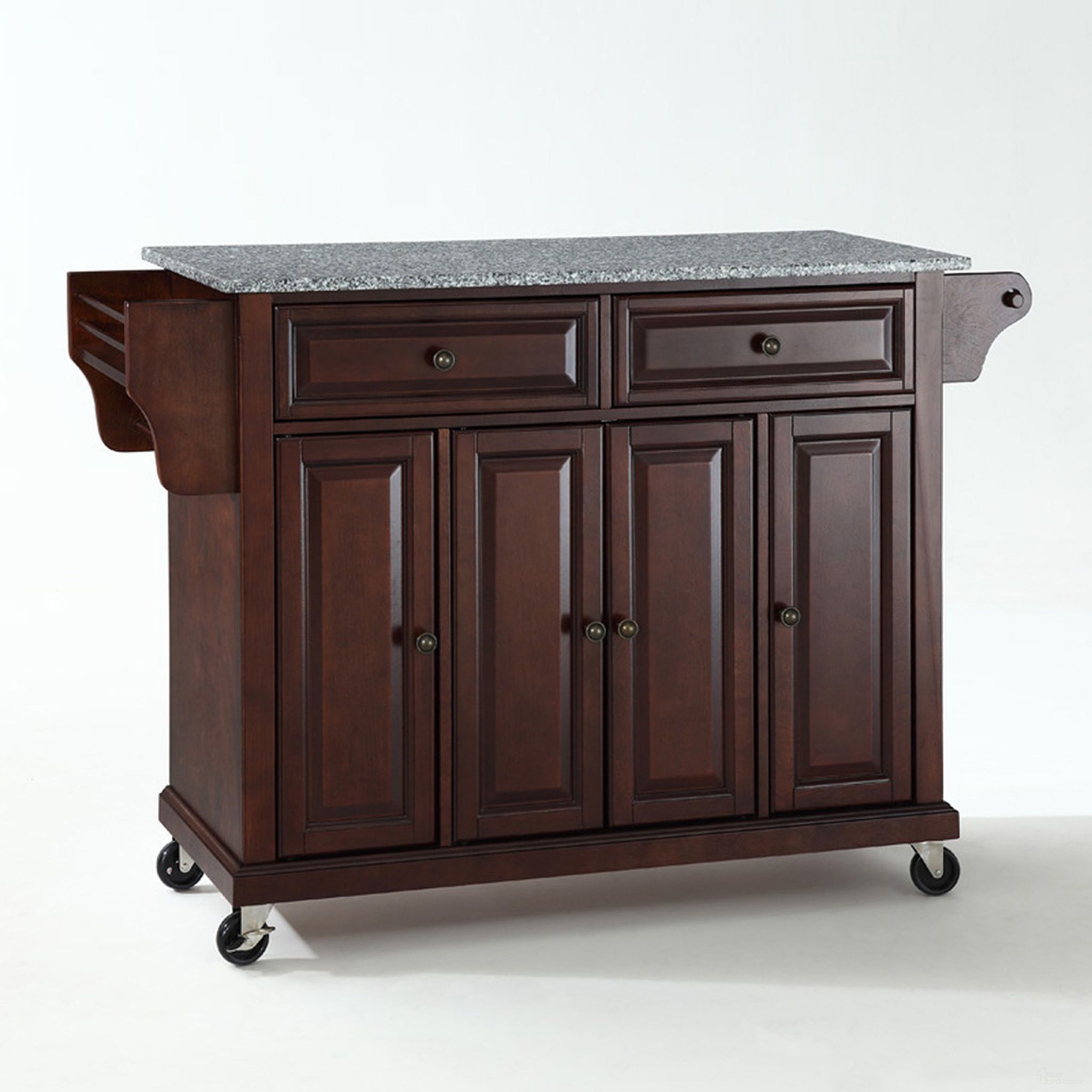 Full Size Granite Top Kitchen Cart In Mahogany and Gray