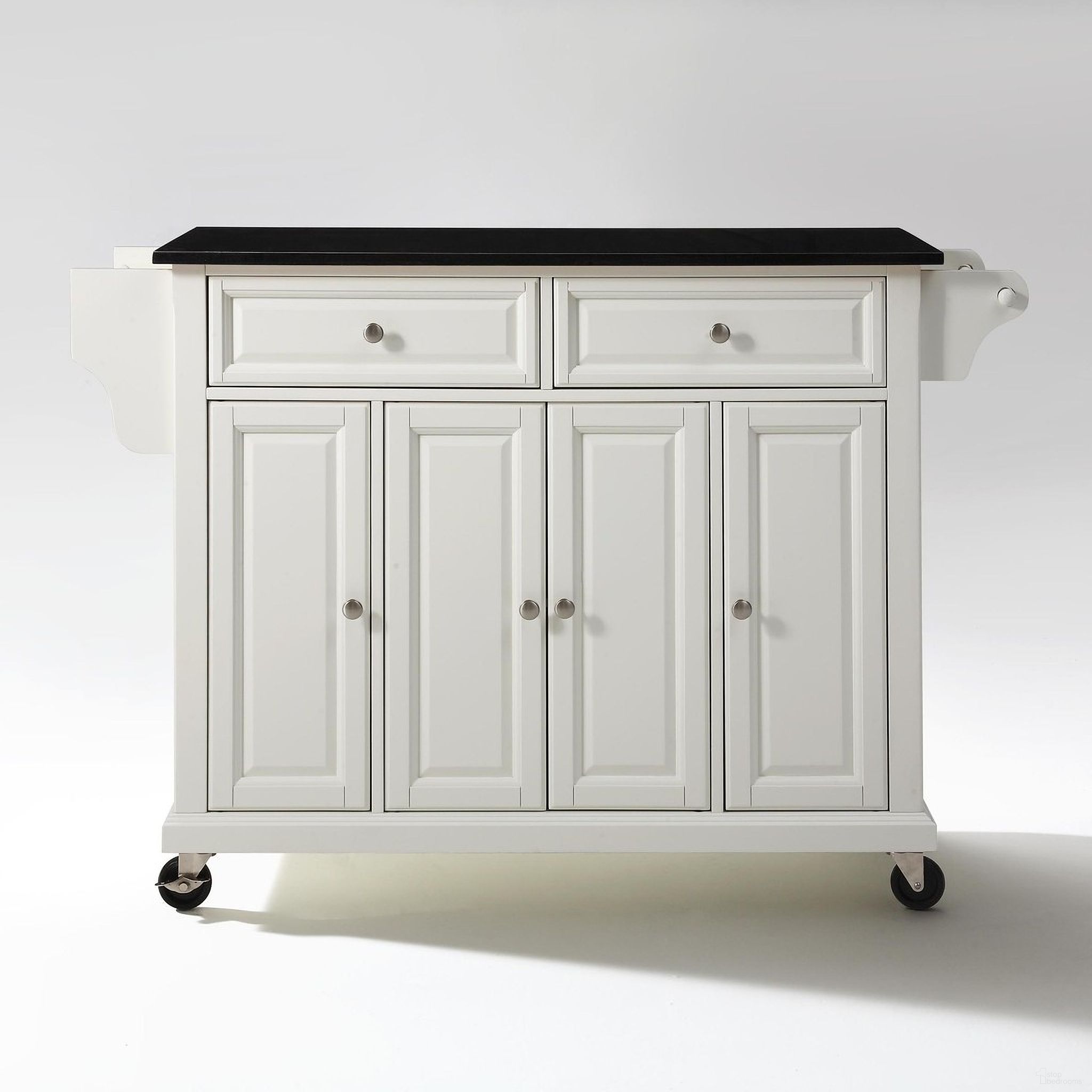 Full Size Granite Top Kitchen Cart In White and Black