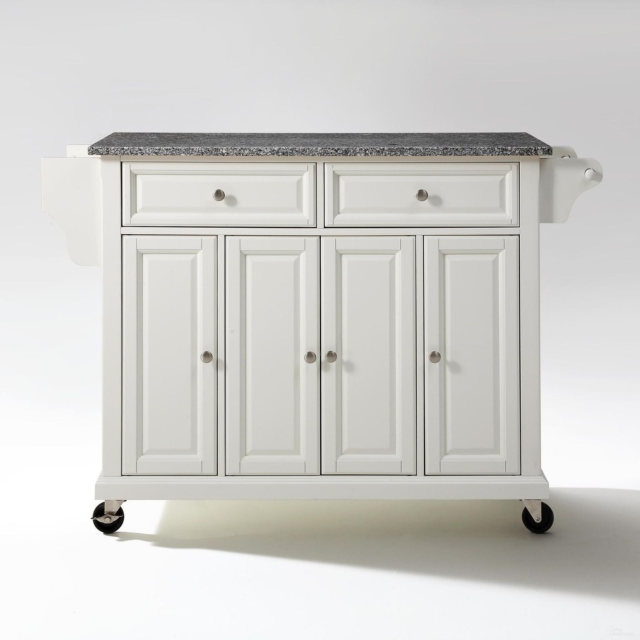 Full Size Granite Top Kitchen Cart In White and Gray