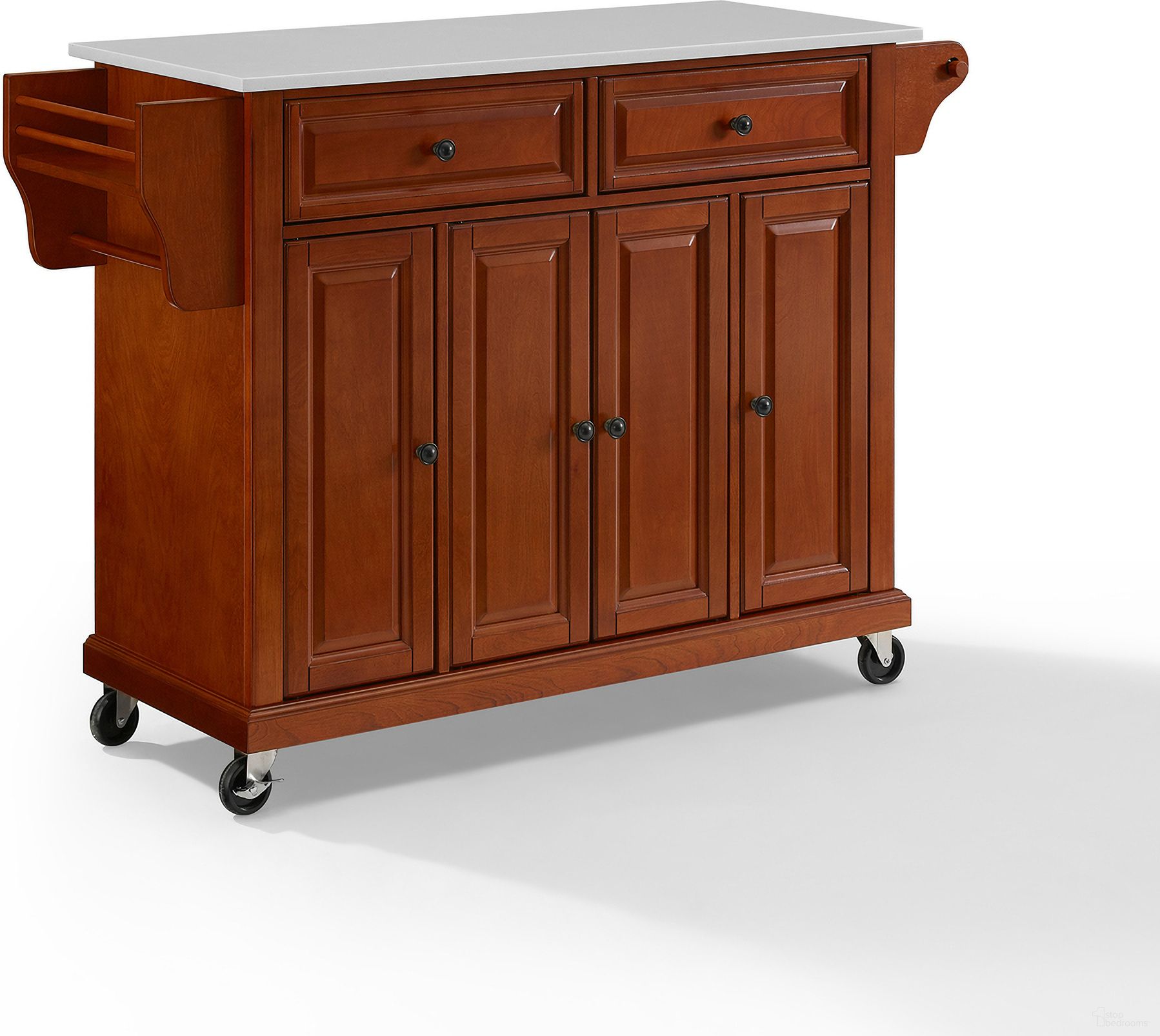 Full Size Stone Top Kitchen Cart In Cherry and White