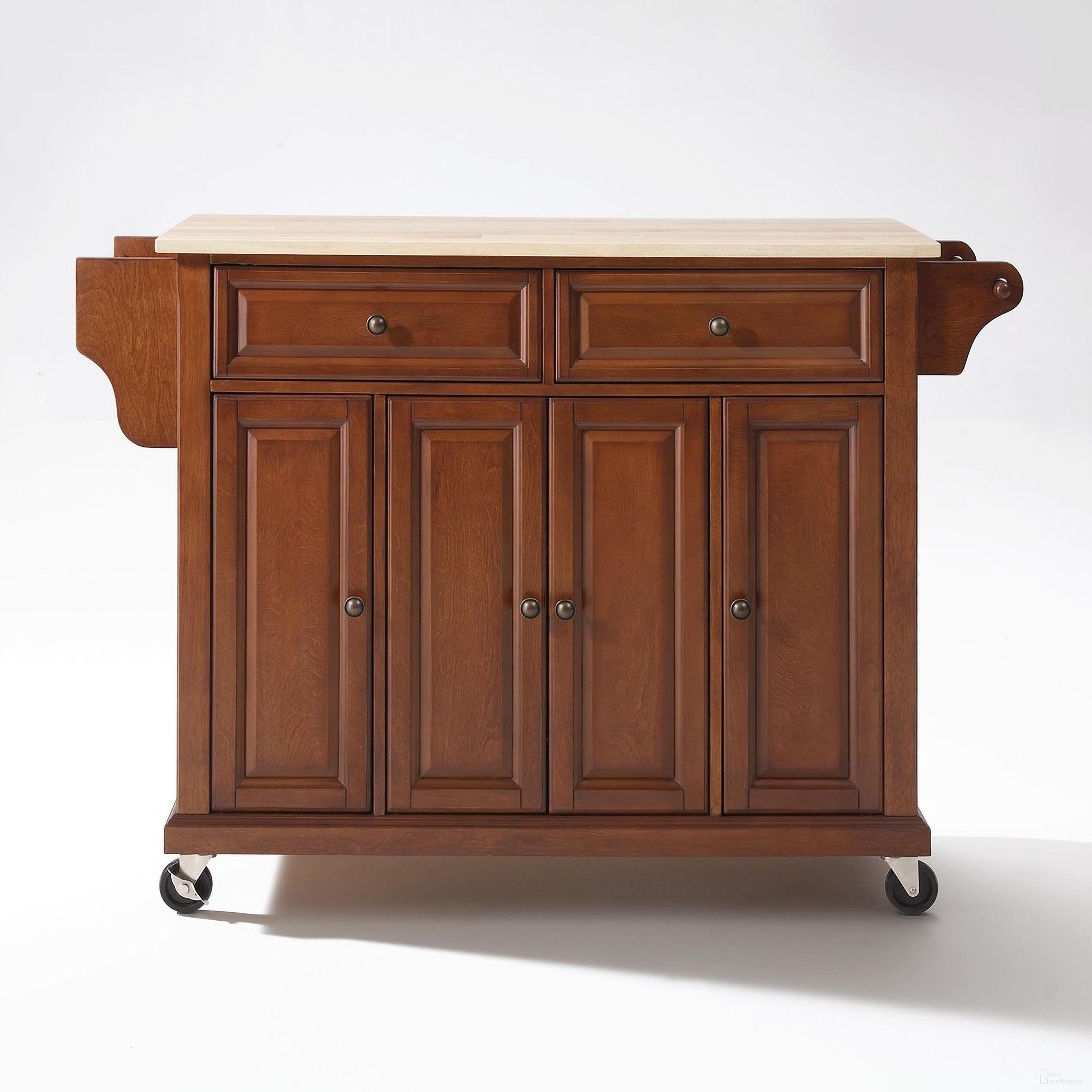 Full Size Wood Top Kitchen Cart In Cherry and Natural