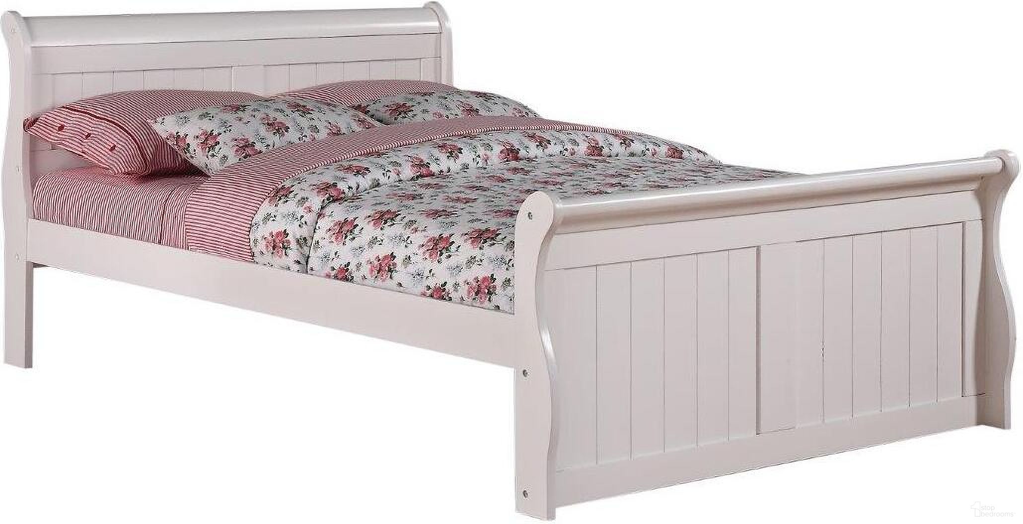 The appearance of Full Sleigh Bed White designed by DONCO kids in the traditional interior design. This white piece of furniture  was selected by 1StopBedrooms from  to add a touch of cosiness and style into your home. Sku: 325-FW. Bed Type: Sleigh Bed. Material: Wood. Bed Size: Full.