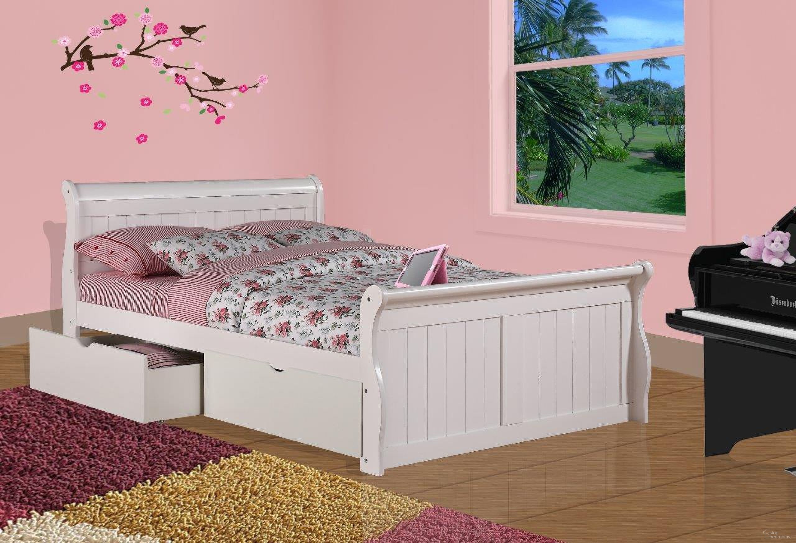 The appearance of Full Sleigh Bed With Dual Underbed Drawers White Finish designed by DONCO kids in the coastal interior design. This white piece of furniture was selected by 1StopBedrooms from to add a touch of cosiness and style into your home. Sku: 325-FW_505-W. Bed Type: Sleigh Bed. Material: Wood. Bed Size: Full.