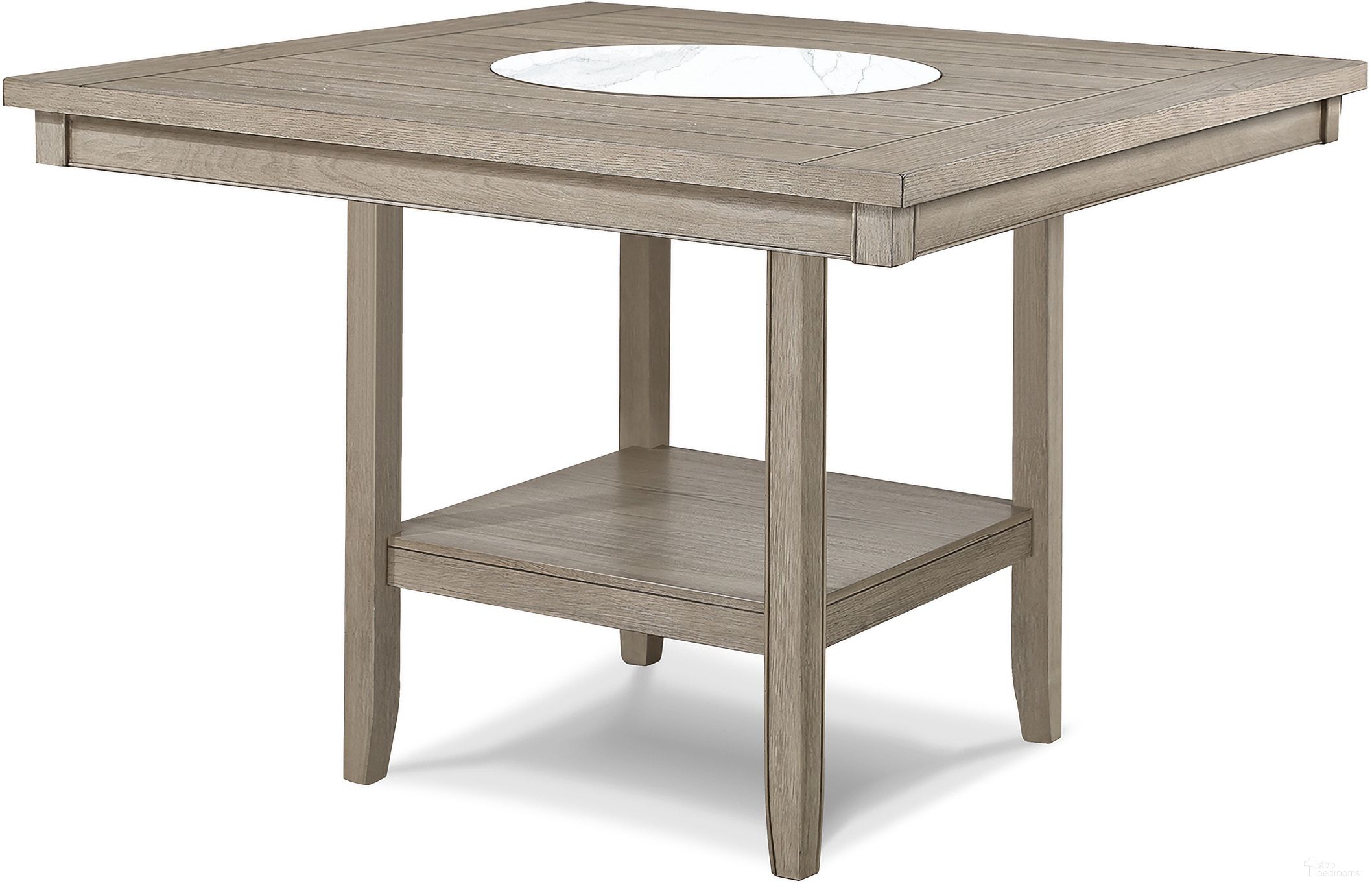 The appearance of Fulton Counter Table with Marble Lazy Susan In White Oak designed by Crown Mark in the transitional interior design. This white oak piece of furniture  was selected by 1StopBedrooms from Fulton Collection to add a touch of cosiness and style into your home. Sku: 2727MB-T-4848. Table Base Style: Trestle. Table Top Shape: Square. Material: MDF.