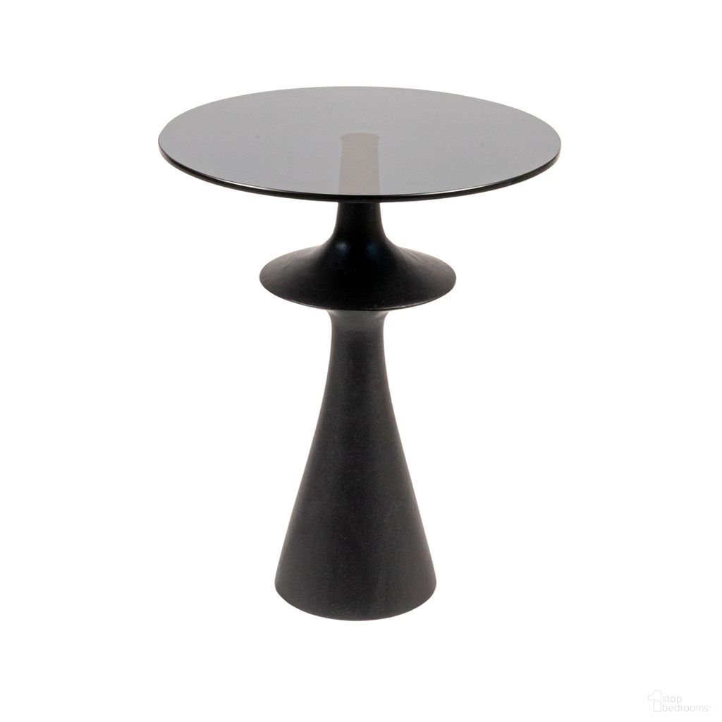 The appearance of Fulton Round Glass and Mango Wood Accent Table In Black designed by Rowena Interiors in the modern / contemporary interior design. This black piece of furniture  was selected by 1StopBedrooms from Fulton Collection to add a touch of cosiness and style into your home. Sku: EC2025MC. Material: Mango Wood.